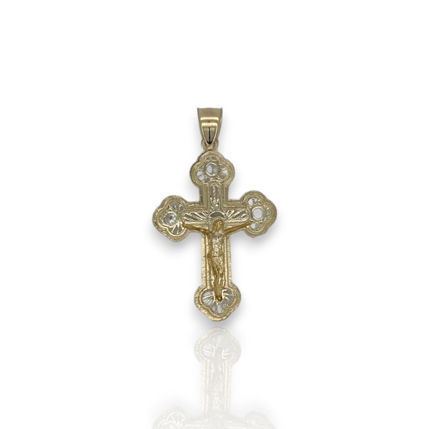 Cross Crucifix Two Tone Cz Pendant - 10k Yellow Gold