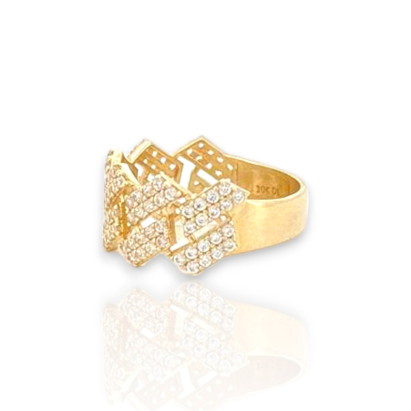 Miami Cuban Link Round Cut Cz Ring - 10k Yellow Gold