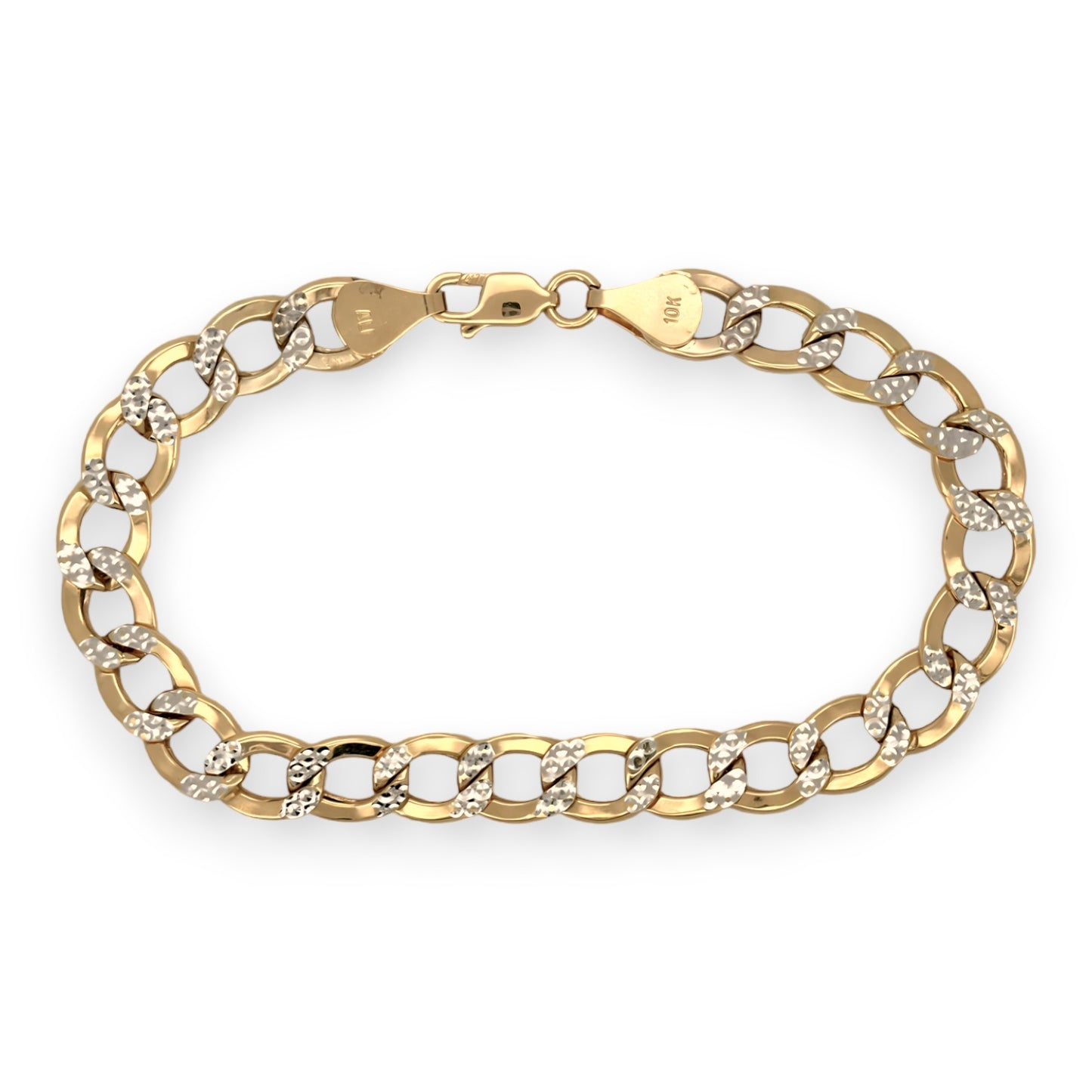 Curb Cuban Link Chain Bracelet - 10K Yellow Pave Gold - Solid