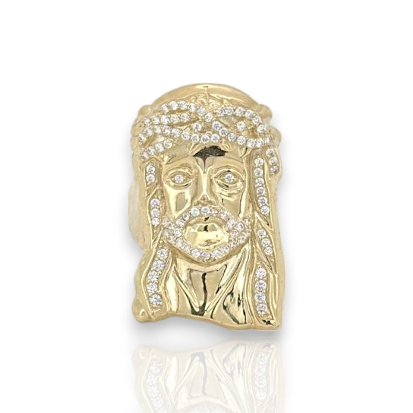 Jesus Head With CZ Ring - 10K Yellow Gold