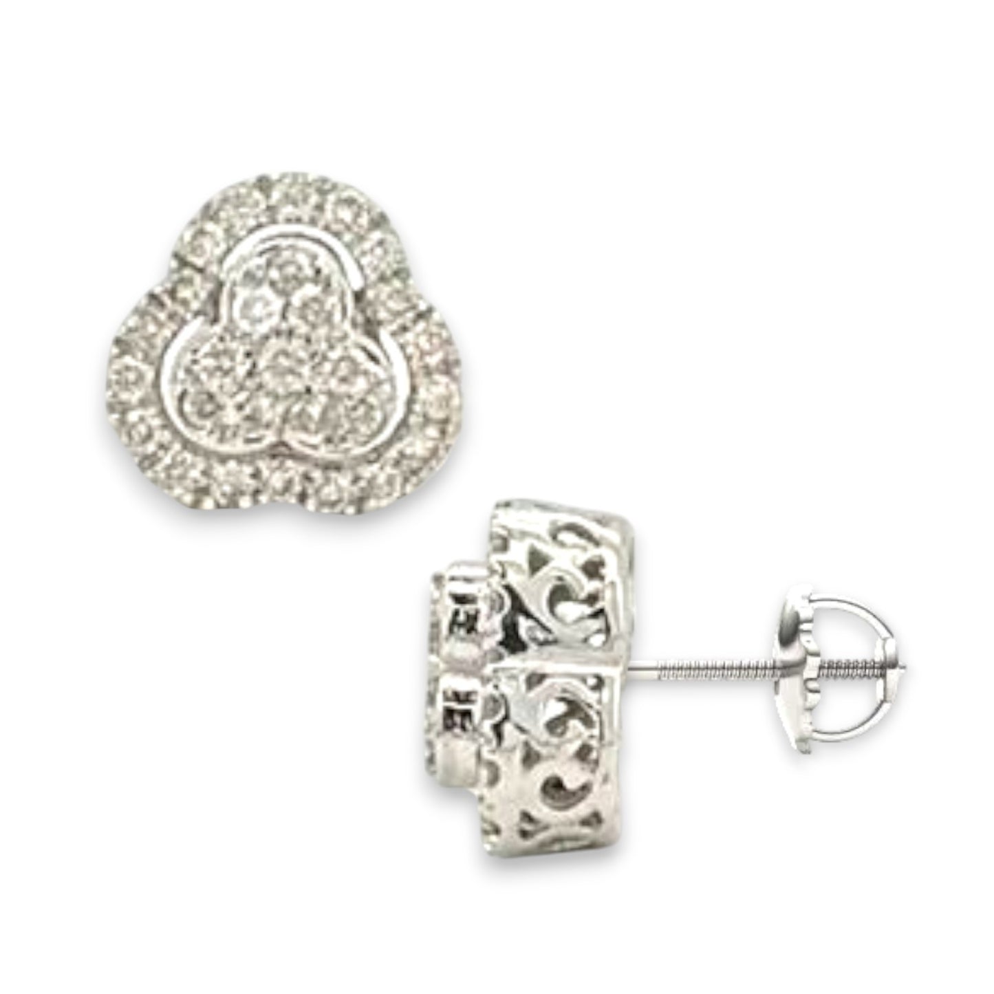 0.89Ct Diamond Heart Halo Stud Earrings - 14K White Gold