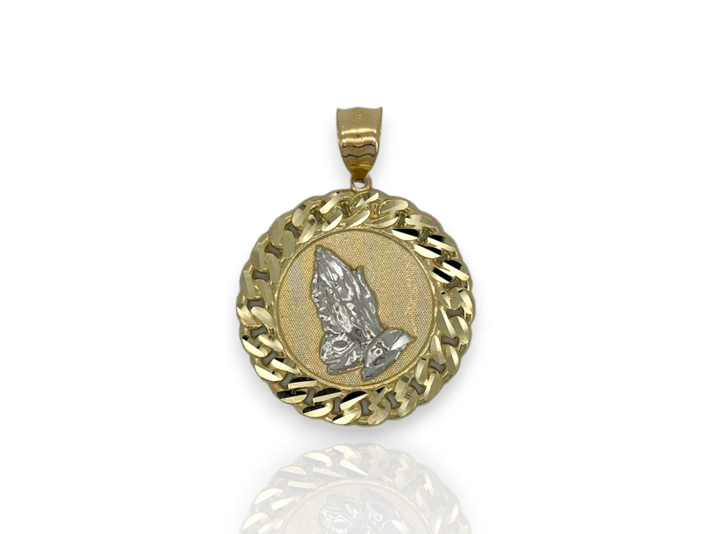 Praying Hands Medallion Pendant - 10k Yellow Gold