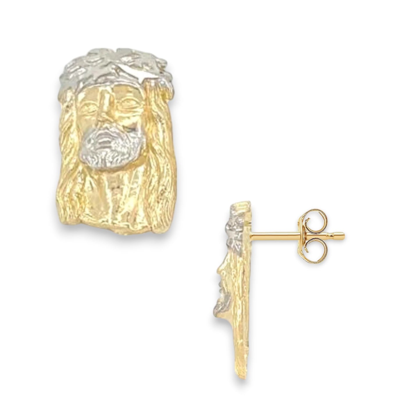 Jesus Face Earrings - 10k Yellow Gold