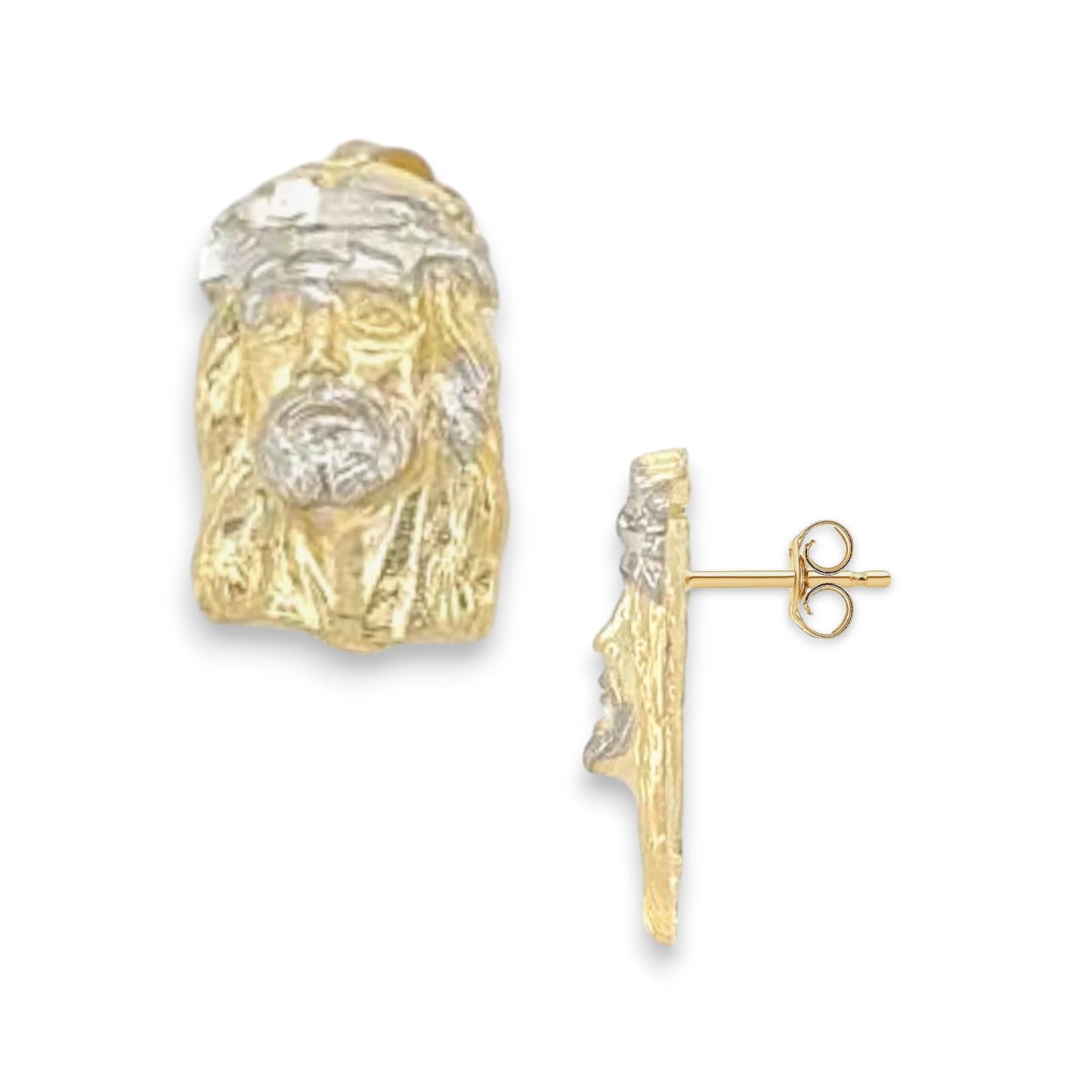 Jesus Face Earrings - 10k Yellow Gold