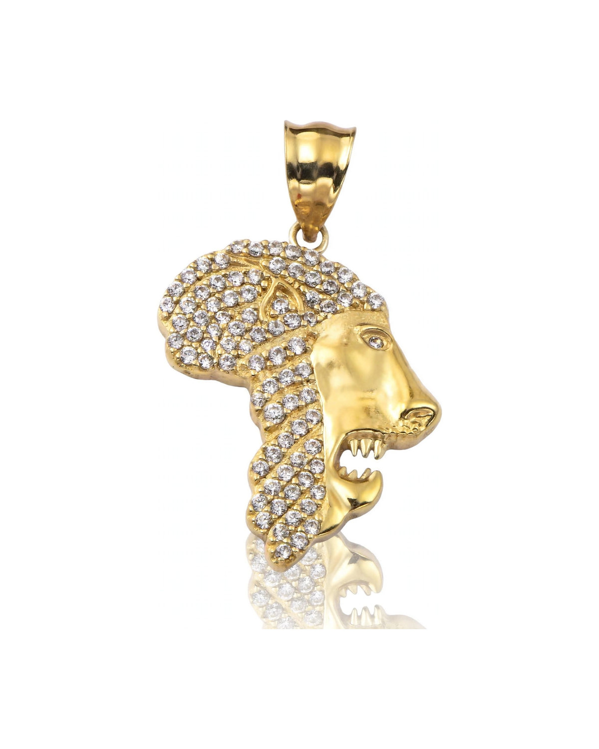 Africa Pendant with Lion Head and CZ - 10K Gold