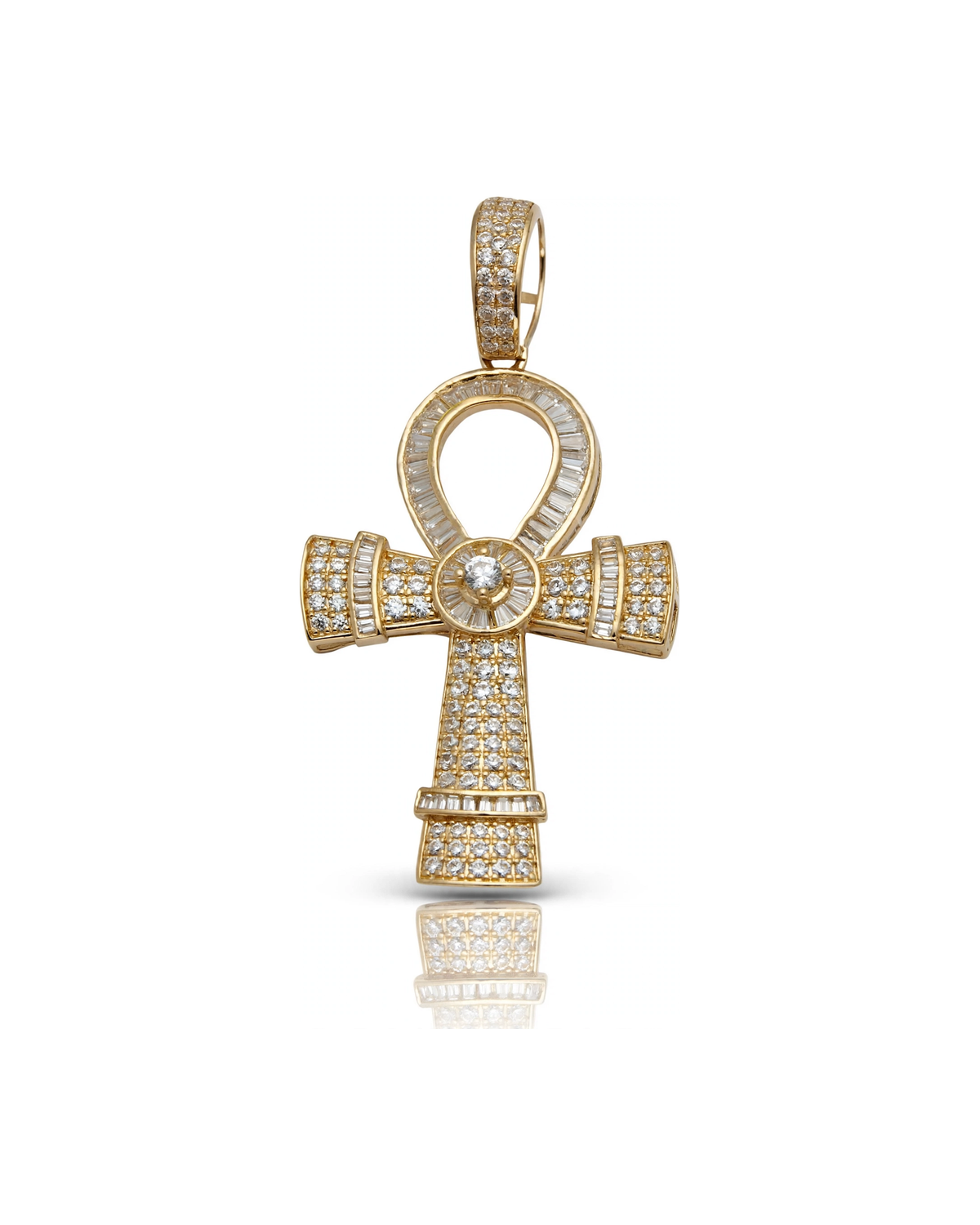 Ankh Pendant with Baguette CZ Large - 10K Gold