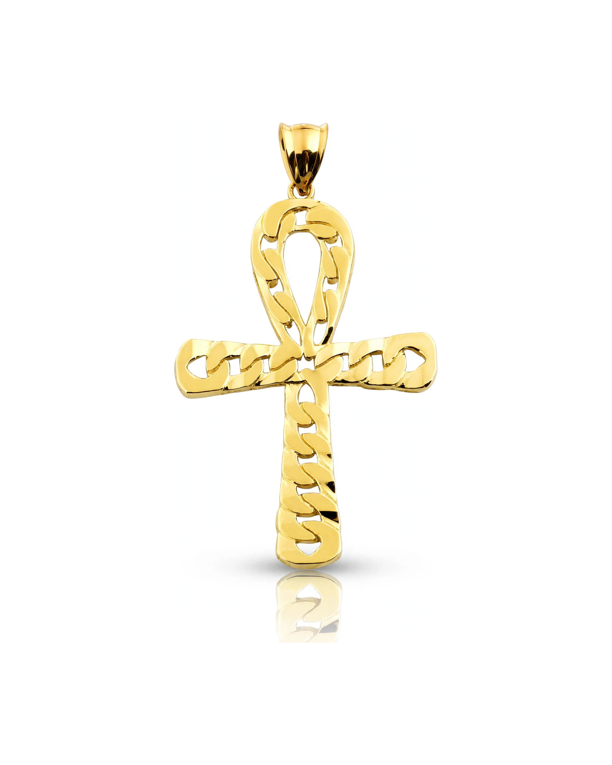 Ankh Cross Cuban Link Pendant - 10K Yellow Gold