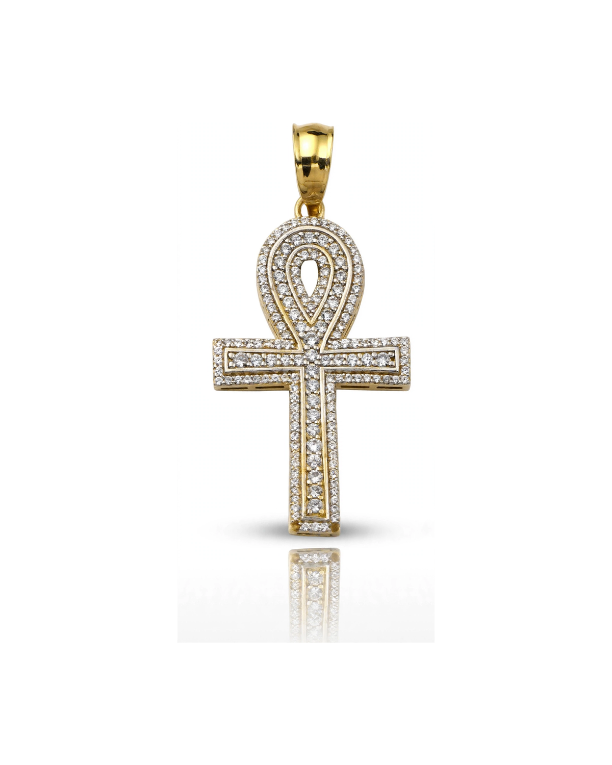 Ankh Cross Pendant with CZ Outline - 10K Gold