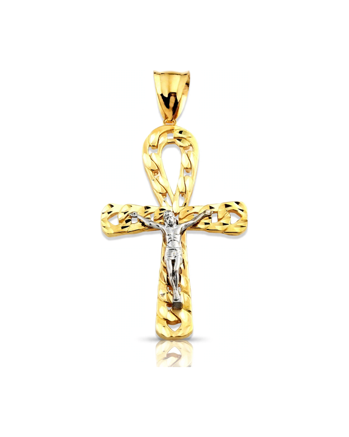 Ankh Crucifix Cuban Link Pendant - 10K Gold