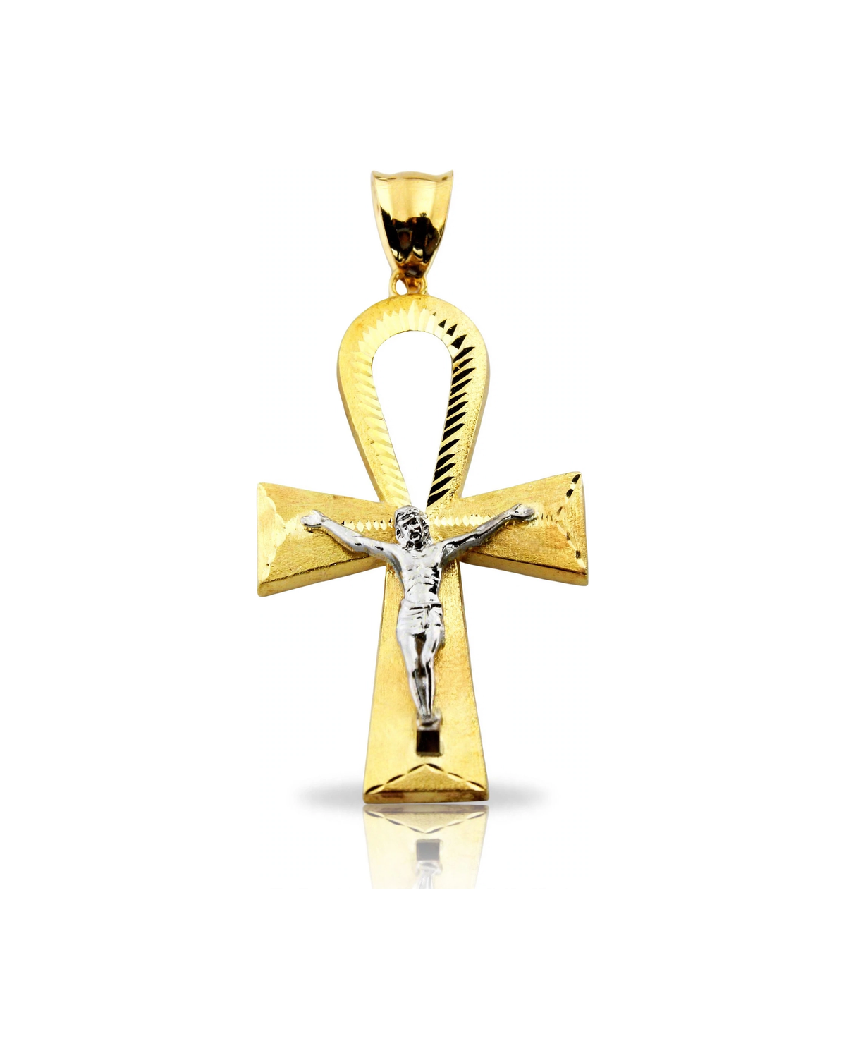 Ankh Crucifix Two-Tone Pendant - 10K Gold