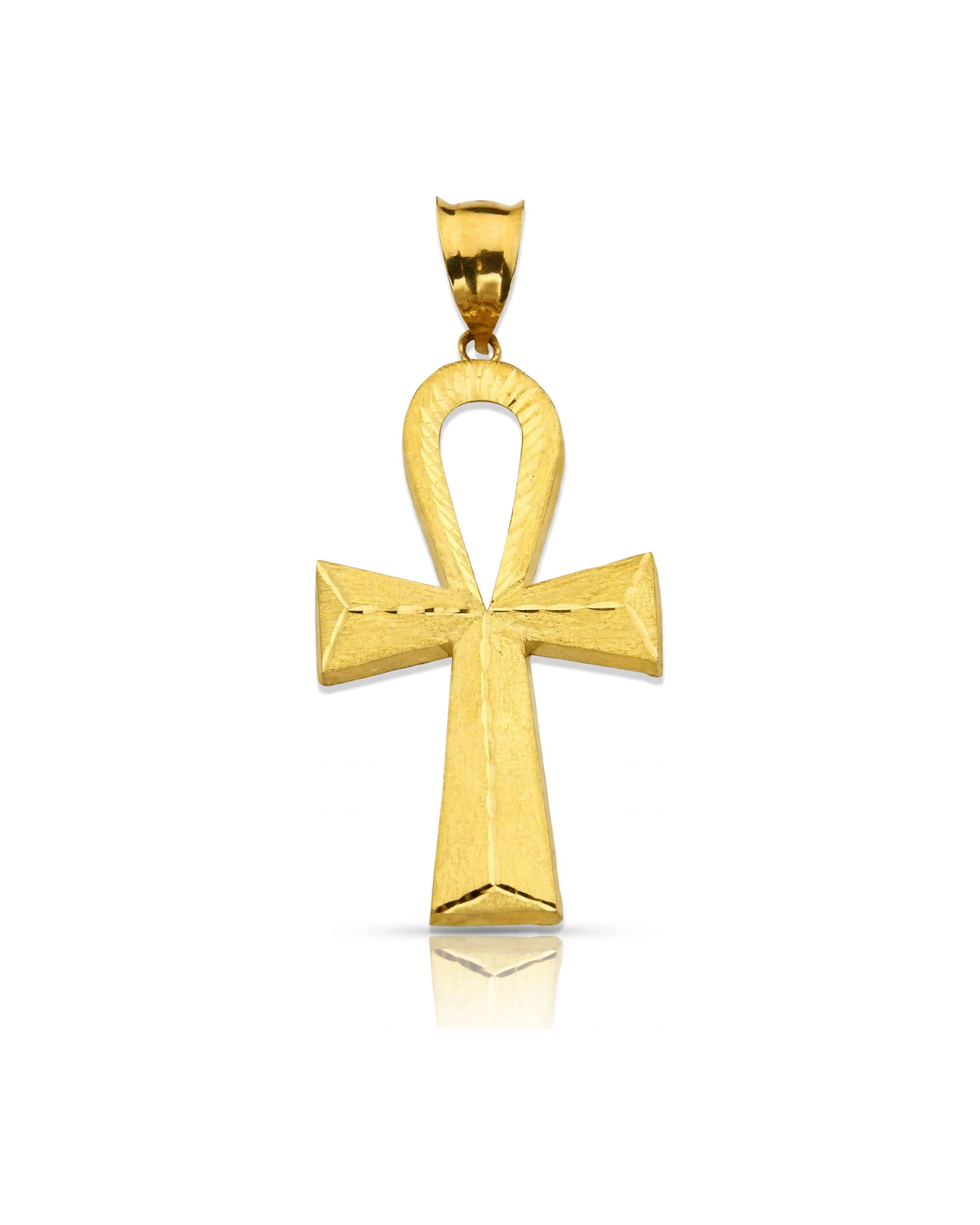 Ankh Cross Matte Pyramid Pendant - 10K Yellow Gold