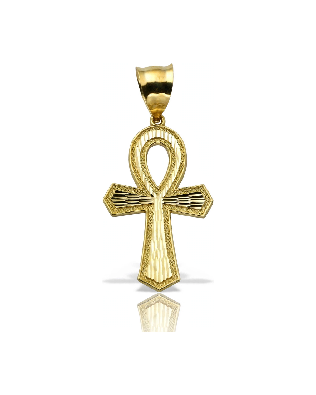 Ankh Cross Polished Engraved Pendant - 10K Yellow Gold