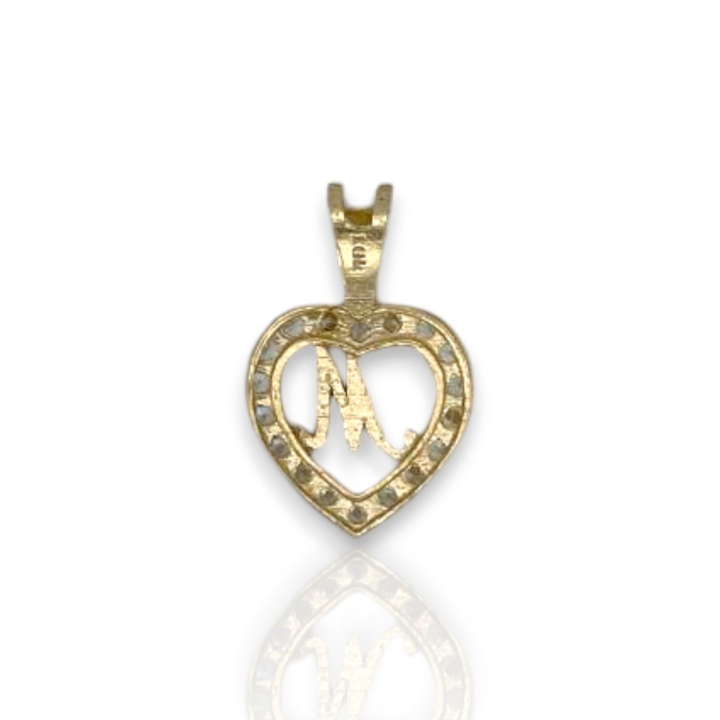 Heart Initial Cz Pendant - 10K Yellow Gold