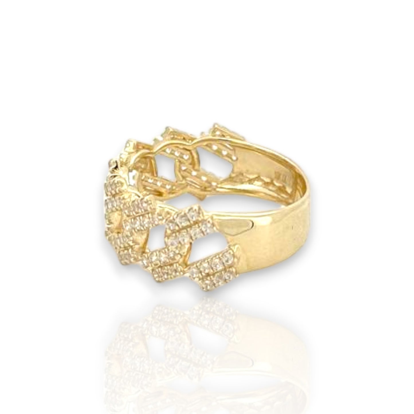 Miami Cuban Link Round Cut Cz Ring - 10k Yellow Gold
