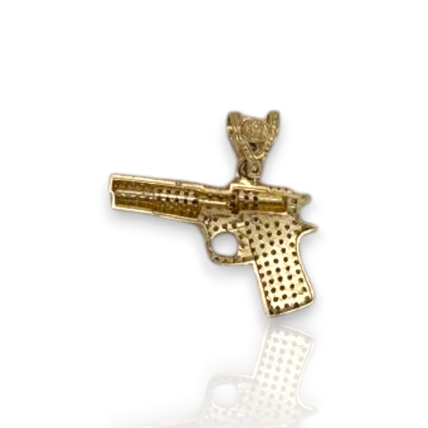 Gun "Pistol" Cz Pendant - 14K Yellow Gold