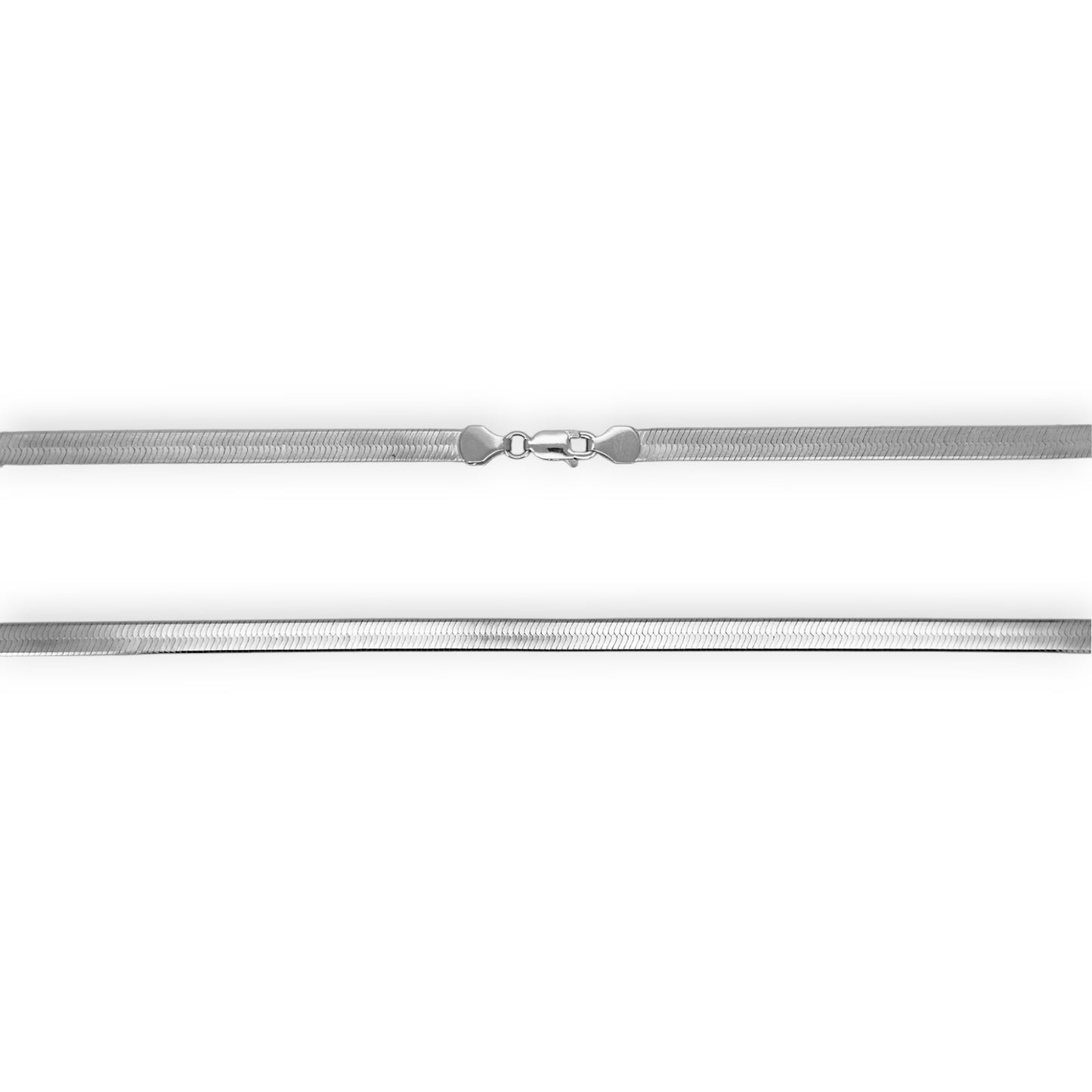 Herringbone Chain Necklace - 14K White Gold - Solid