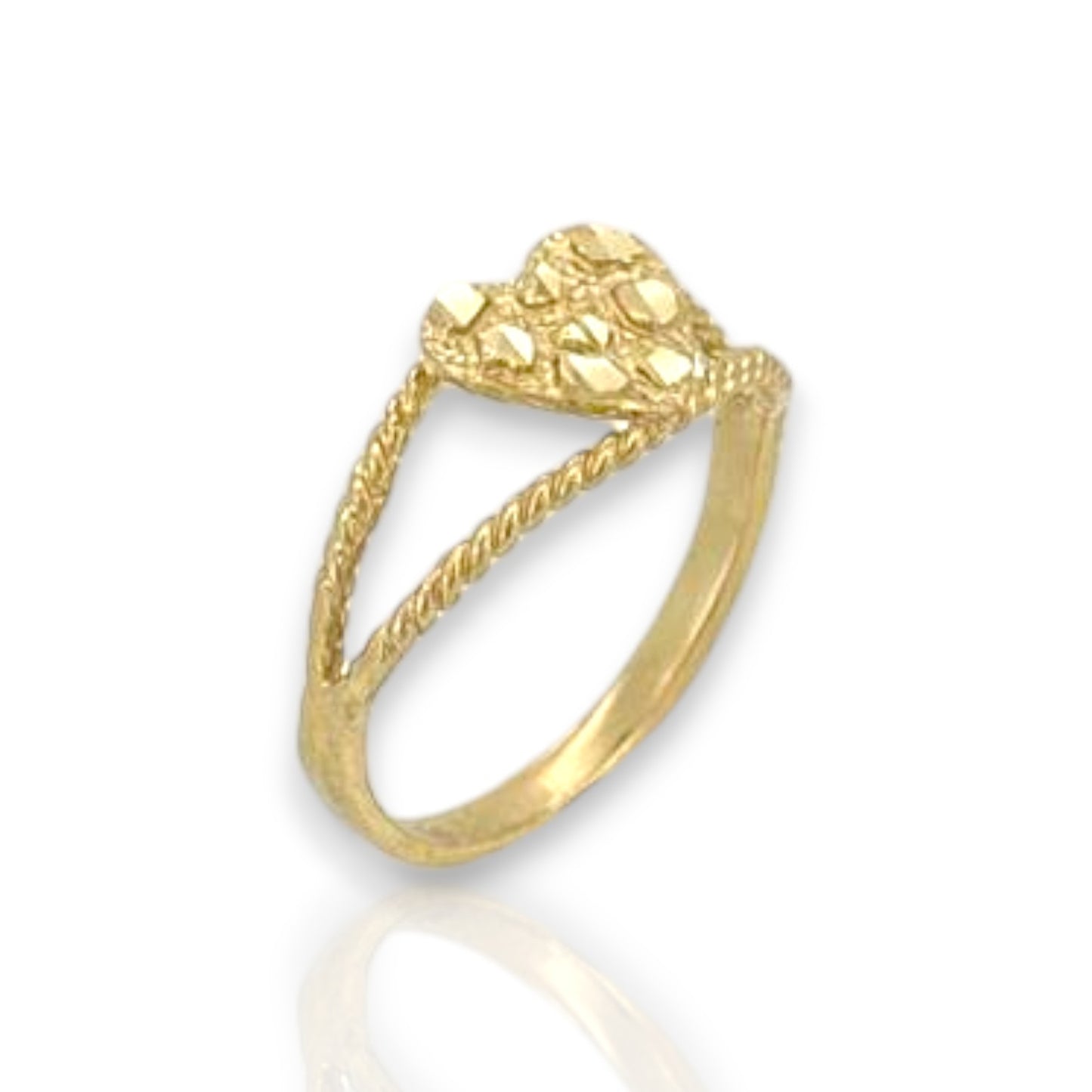 Textured Diamond Cut Heart Shaped Nugget Ring - 10K Yellow Gold
