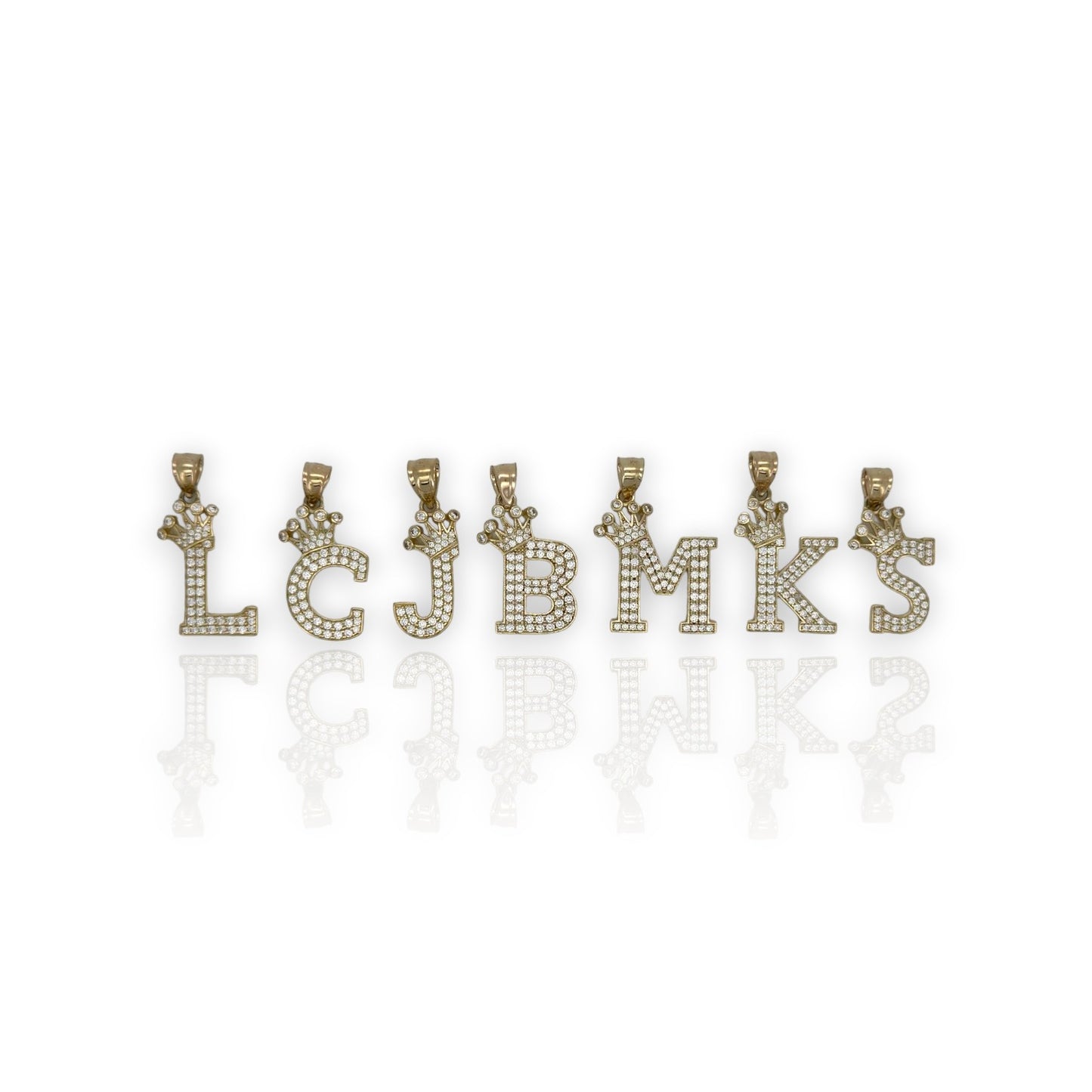 Initial Cz Crown Pendant - 10K Yellow Gold