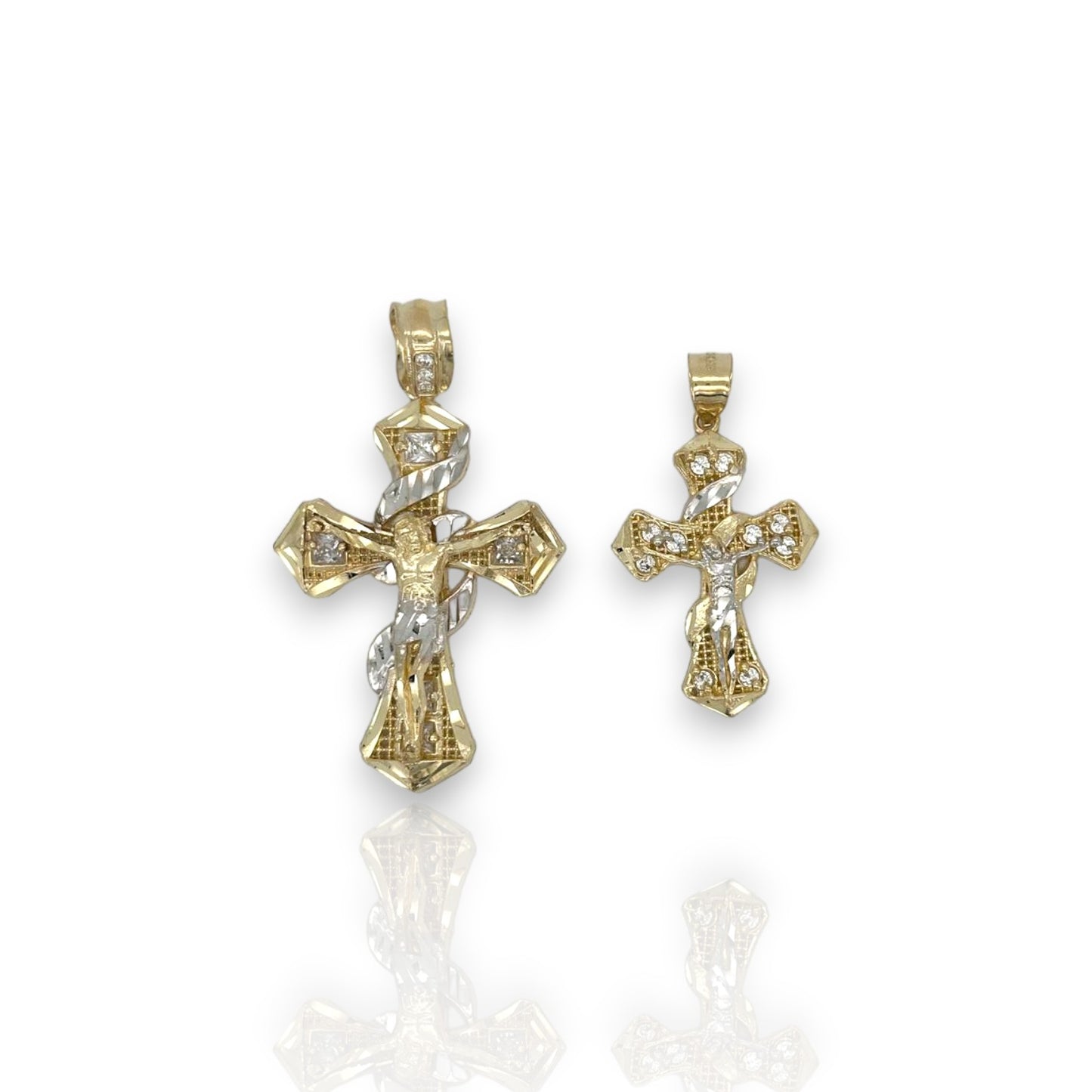 Cross Crucifix Two Tone Pendant - 10k Yellow Gold