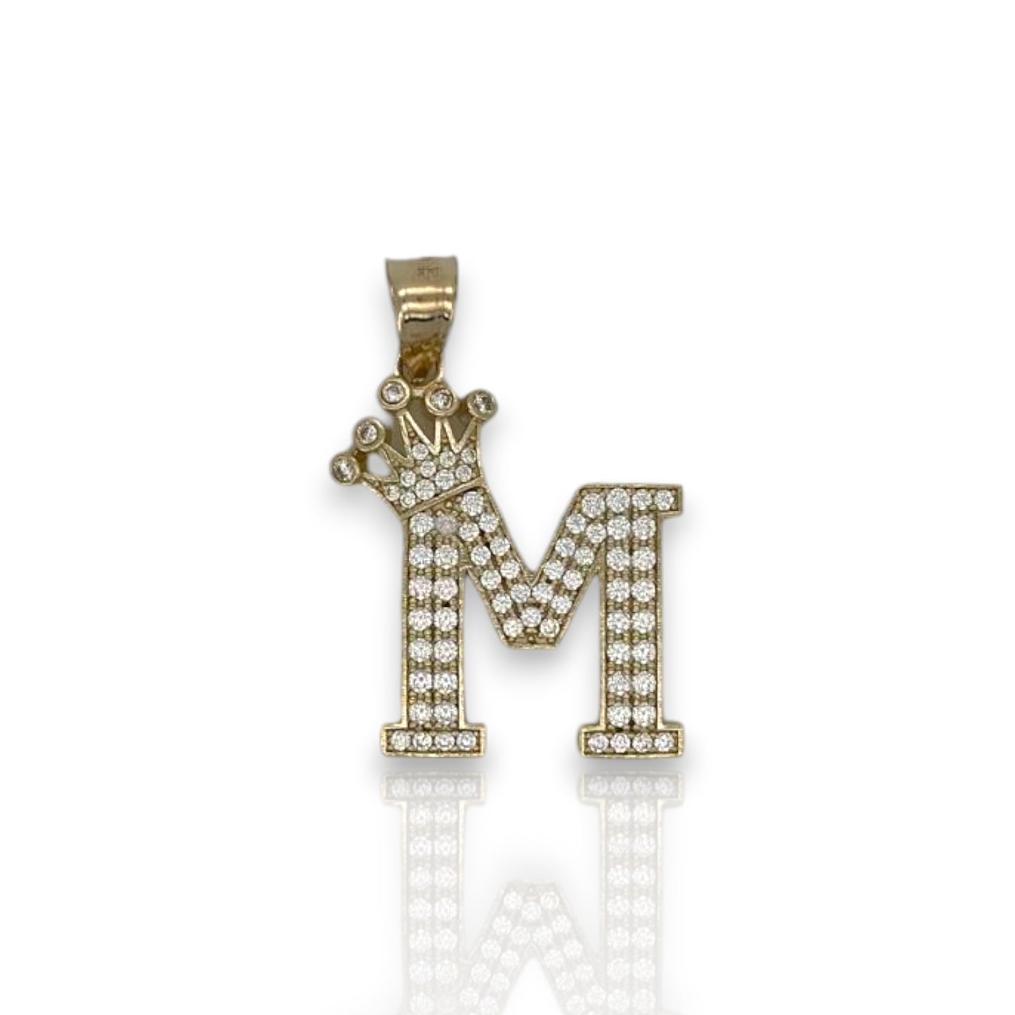 Initial Cz Crown Pendant - 10K Yellow Gold