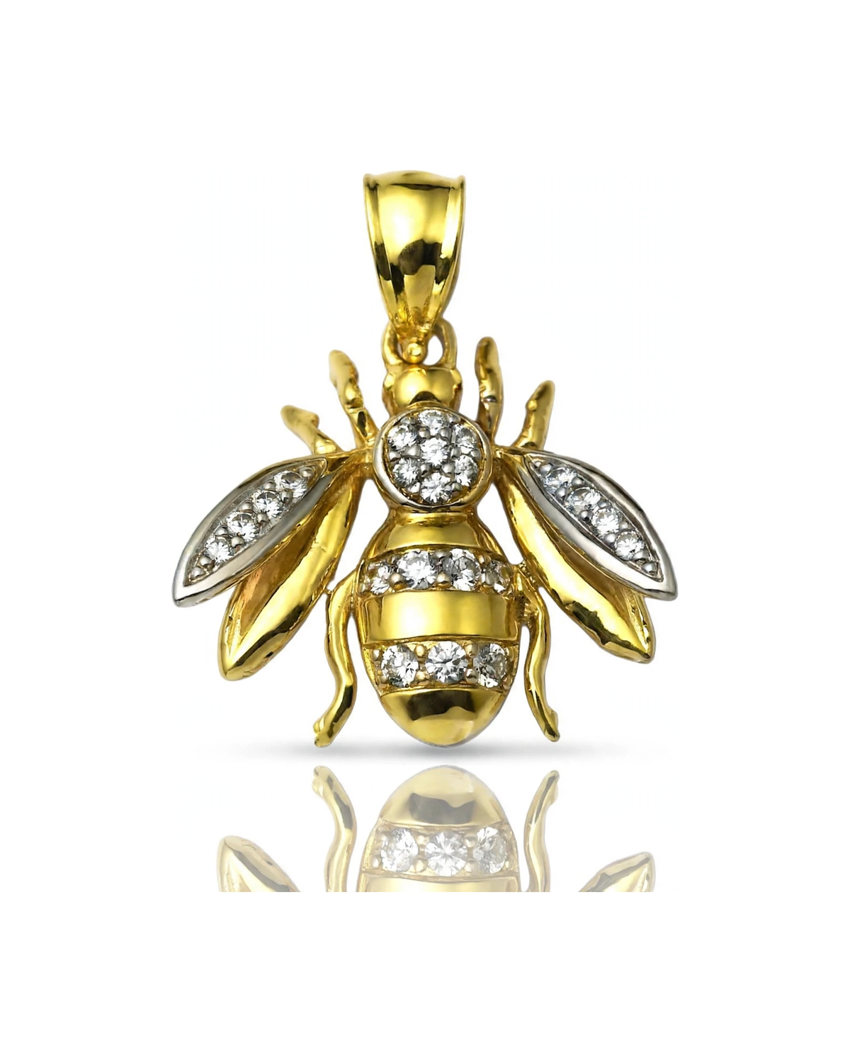 Bee Pendant with CZ Wings - 10K Gold