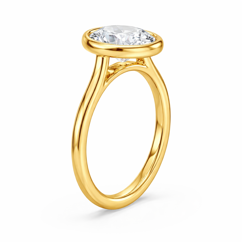 14K Oval Solitaire — Bezel Set