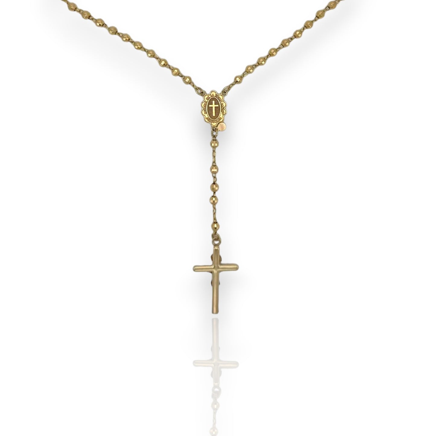 Diamond-Cut Cross Rosary Crucifix Chain Necklace 10K Yellow Gold