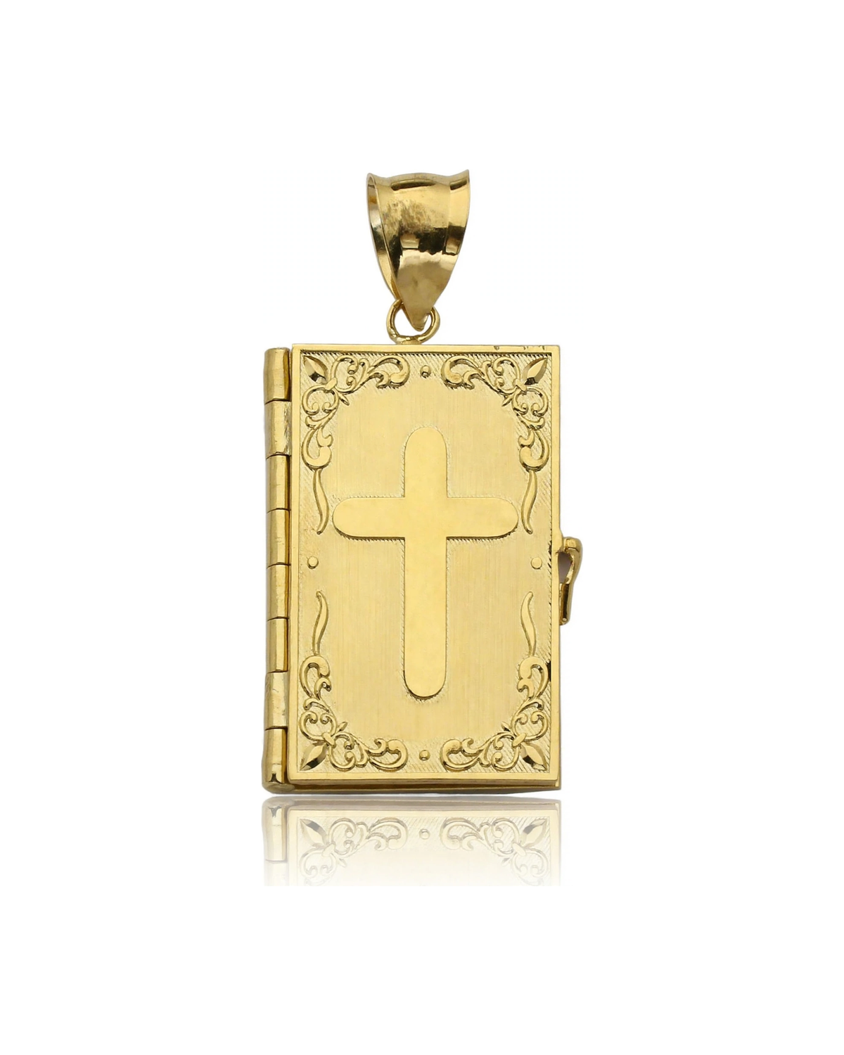 Holy Bible Locket Pendant Large Opening Book - 10K Yellow Gold