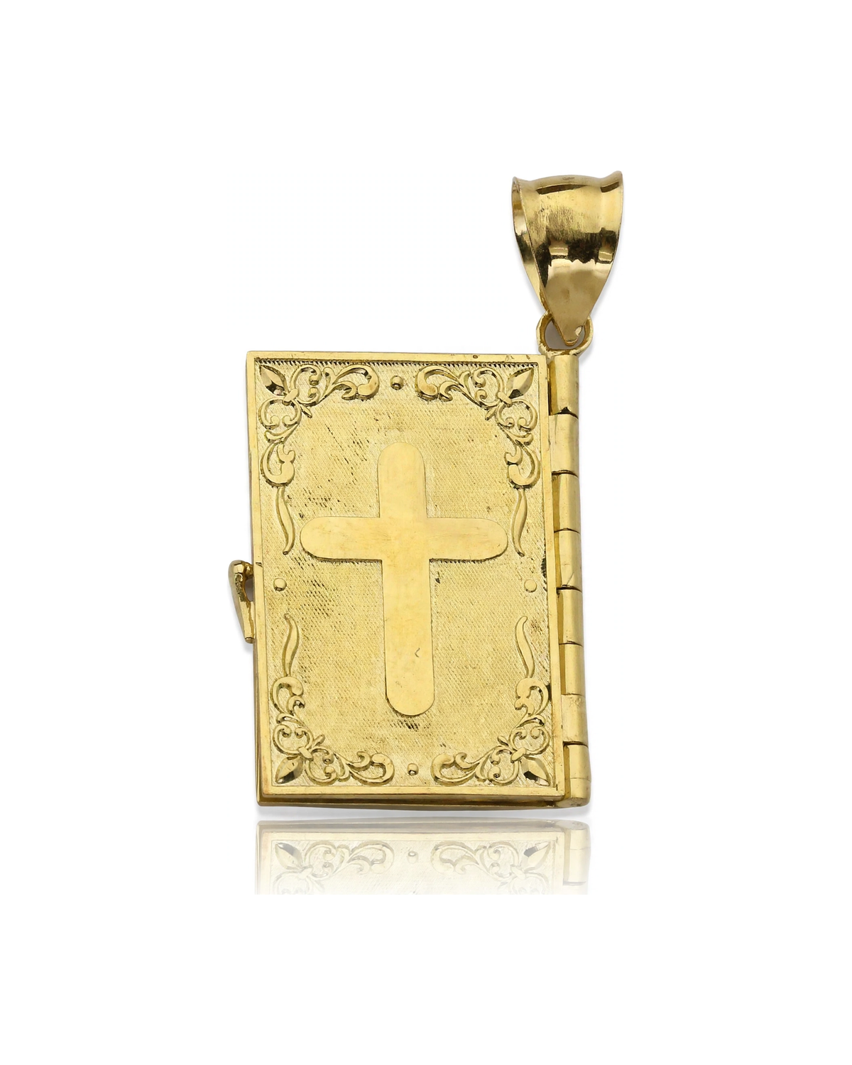 Holy Bible Locket Pendant Opening Book - 10K Yellow Gold