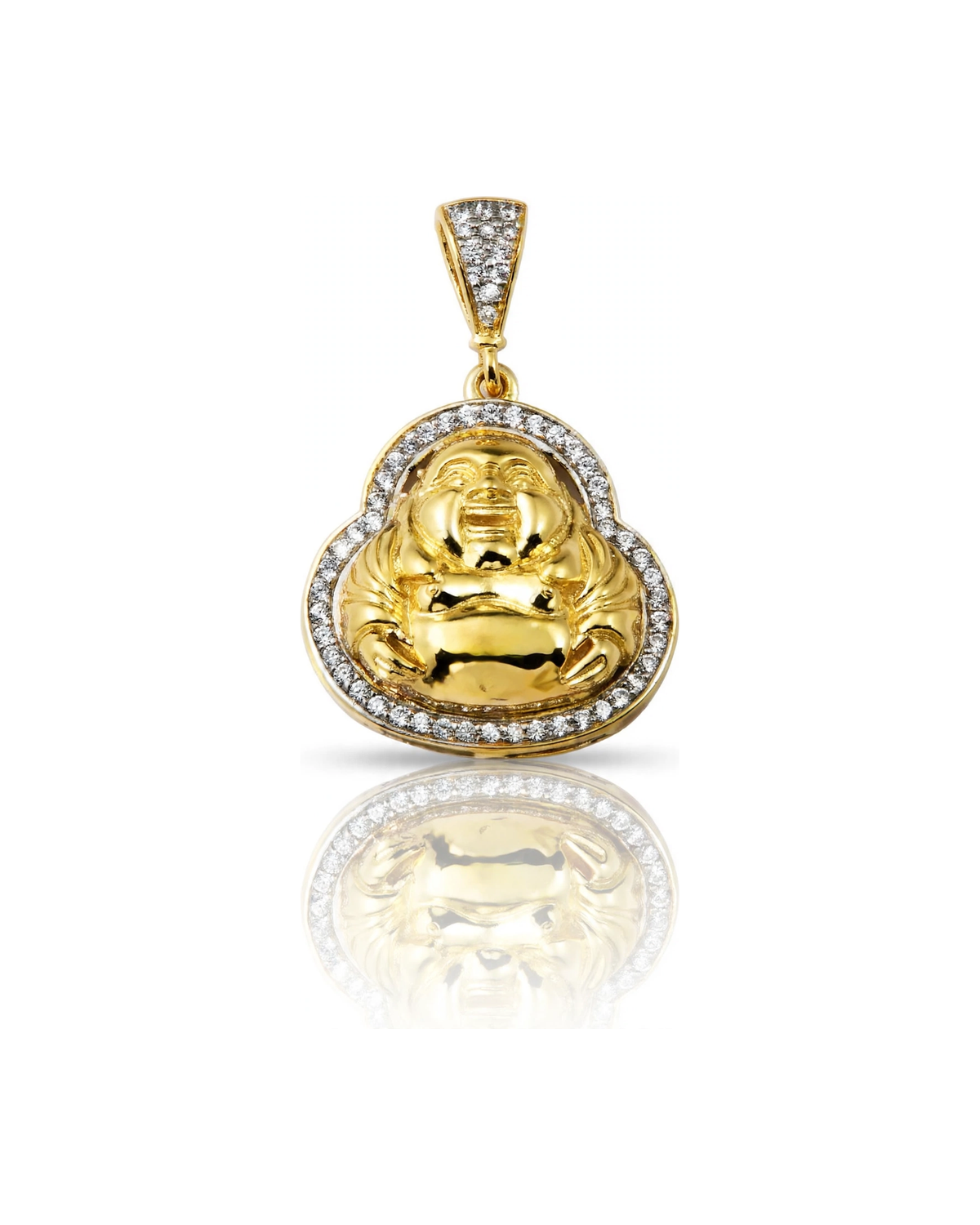 Buddha Face Pendant with CZ Halo Frame - 10K Gold
