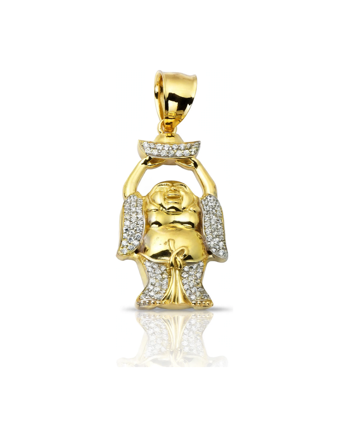 Standing Buddha Pendant with CZ Robe and Ingot - 10K Gold