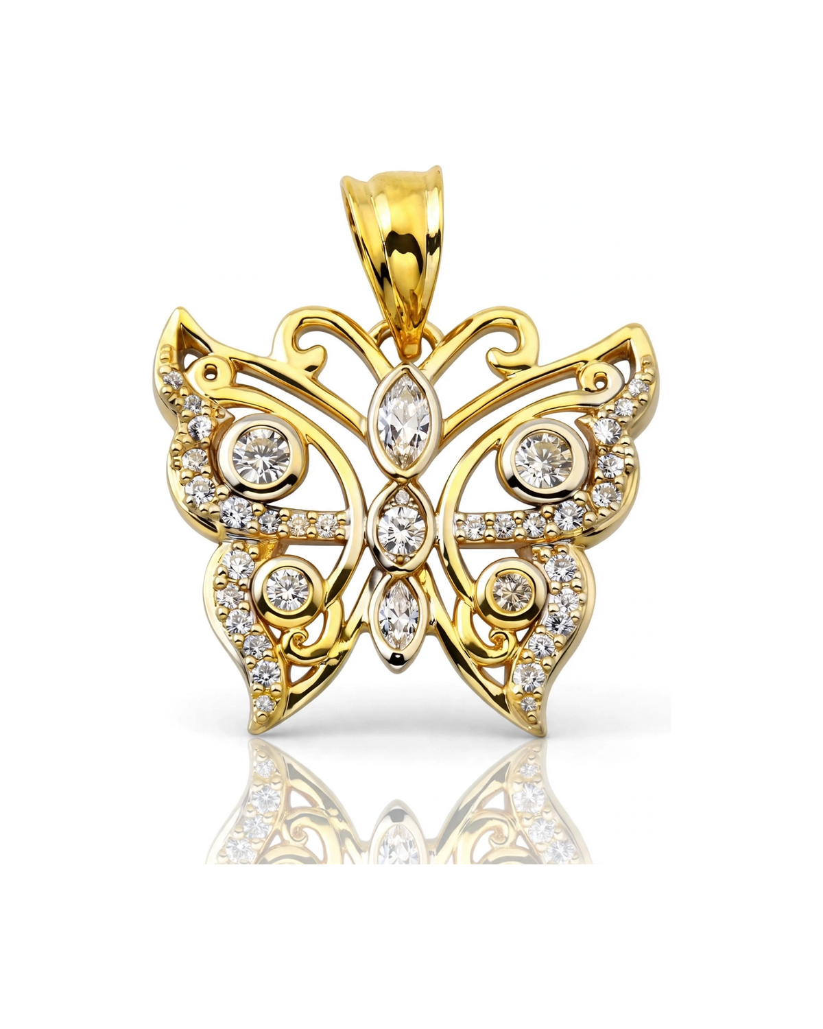 Butterfly CZ Filigree Pendant - 10K Yellow Gold