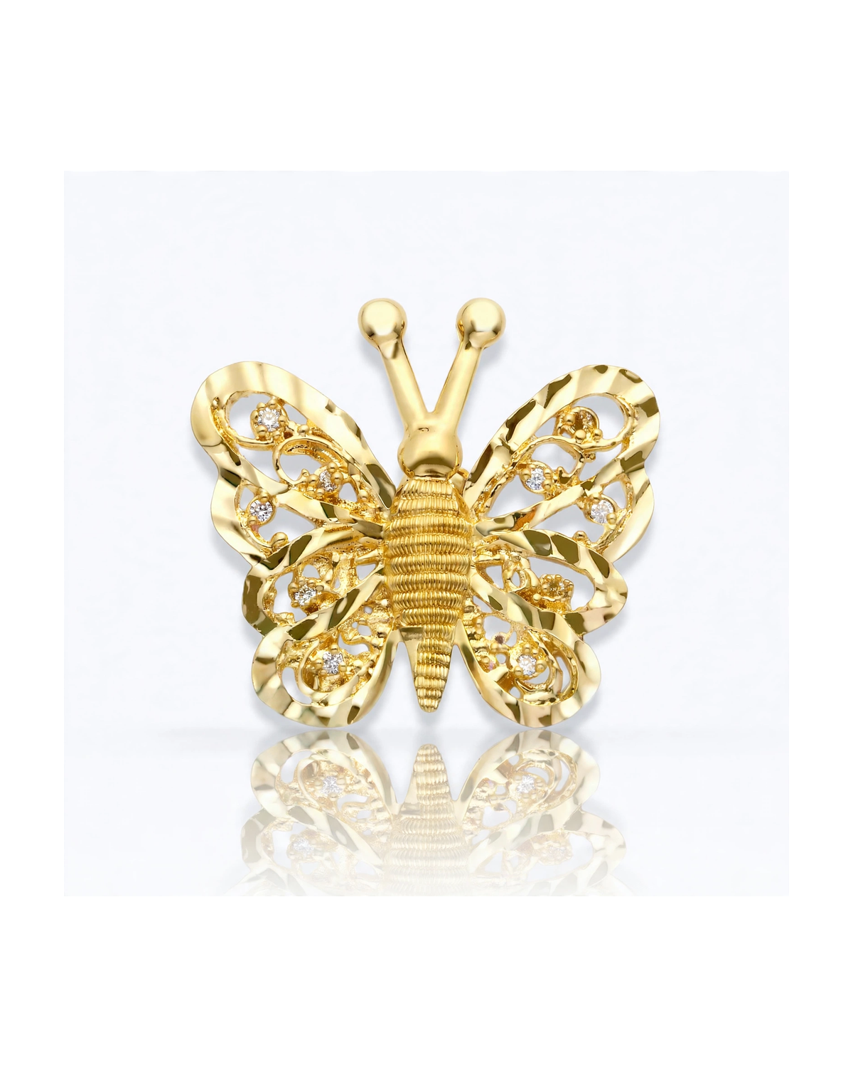 Butterfly Pendant with Filigree Wings Small - 10K Yellow Gold
