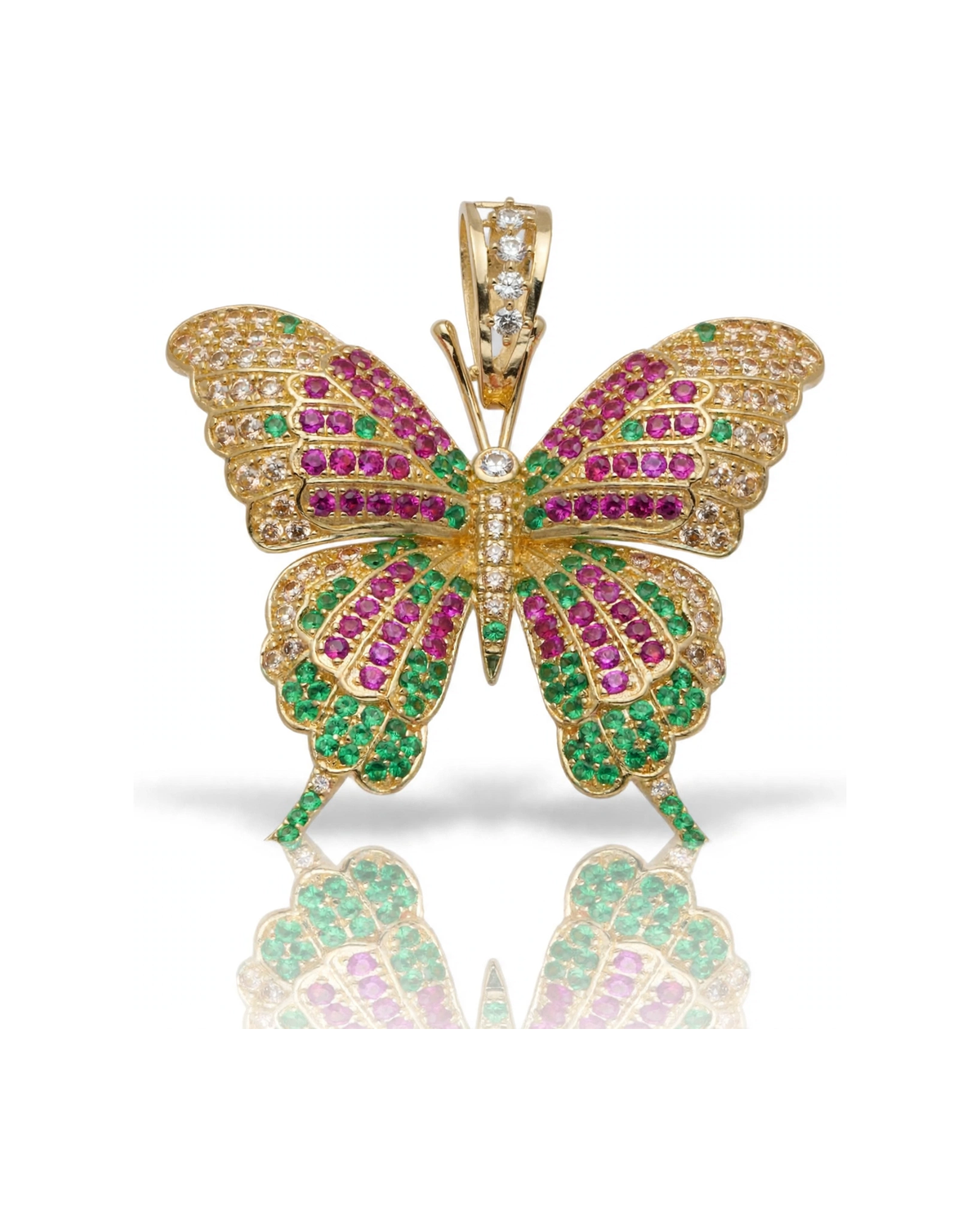 Butterfly Pendant with Multicolor CZ - 10K Gold