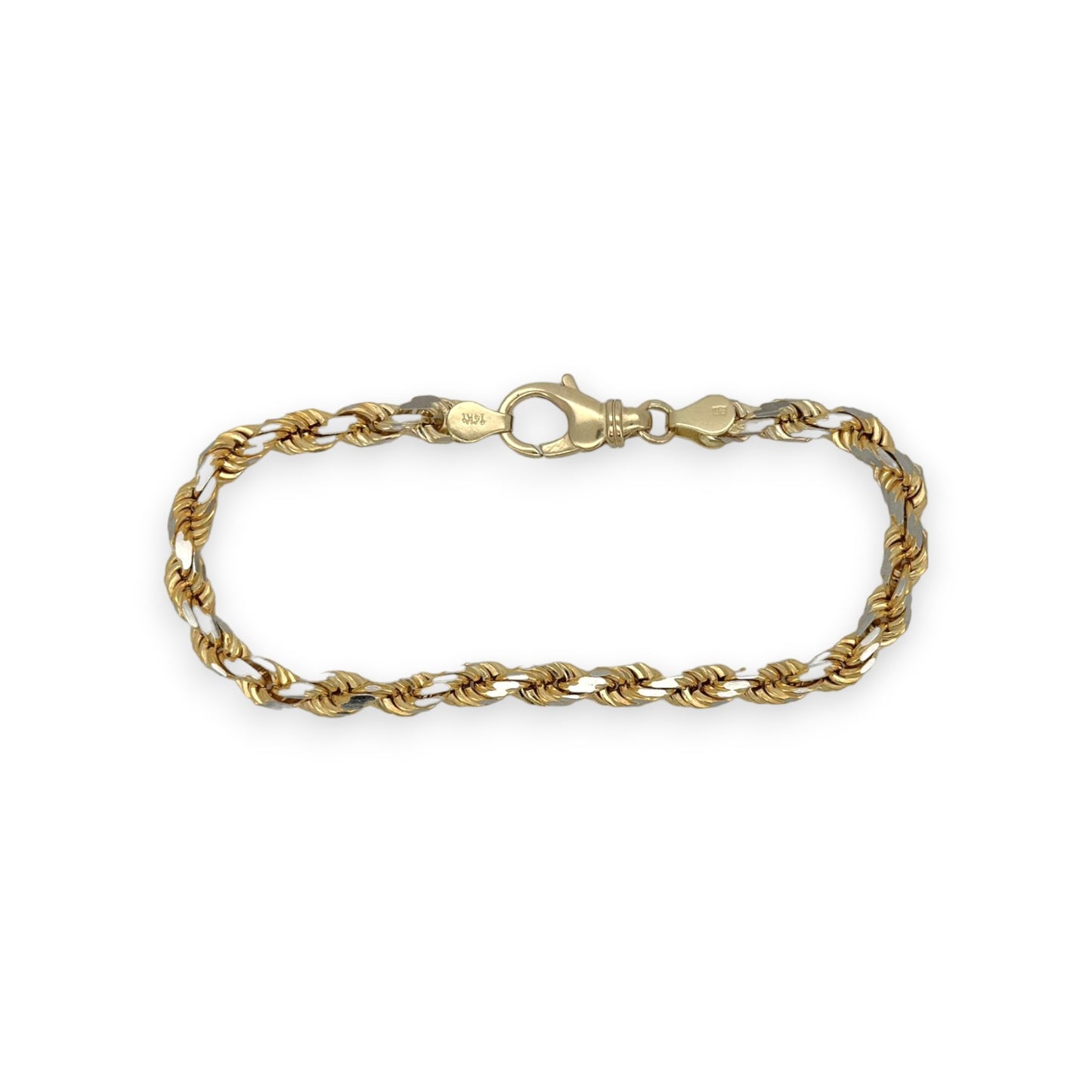 Brazalete de cadena tipo cuerda - Oro pavé amarillo de 14 quilates - Sólido