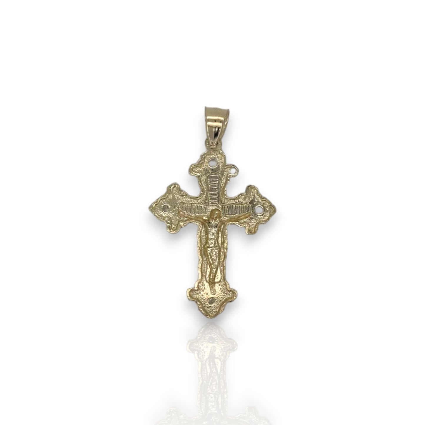 Cross Crucifix Two Tone Cz Pendant - 10k Yellow Gold