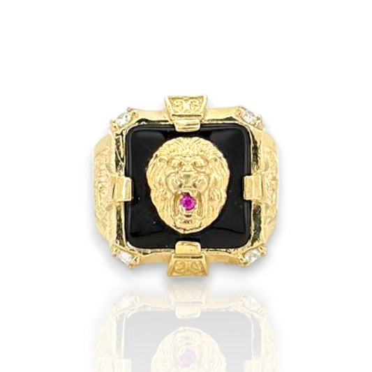 Lion Onyx ZZ Ring - 10k Yellow Gold