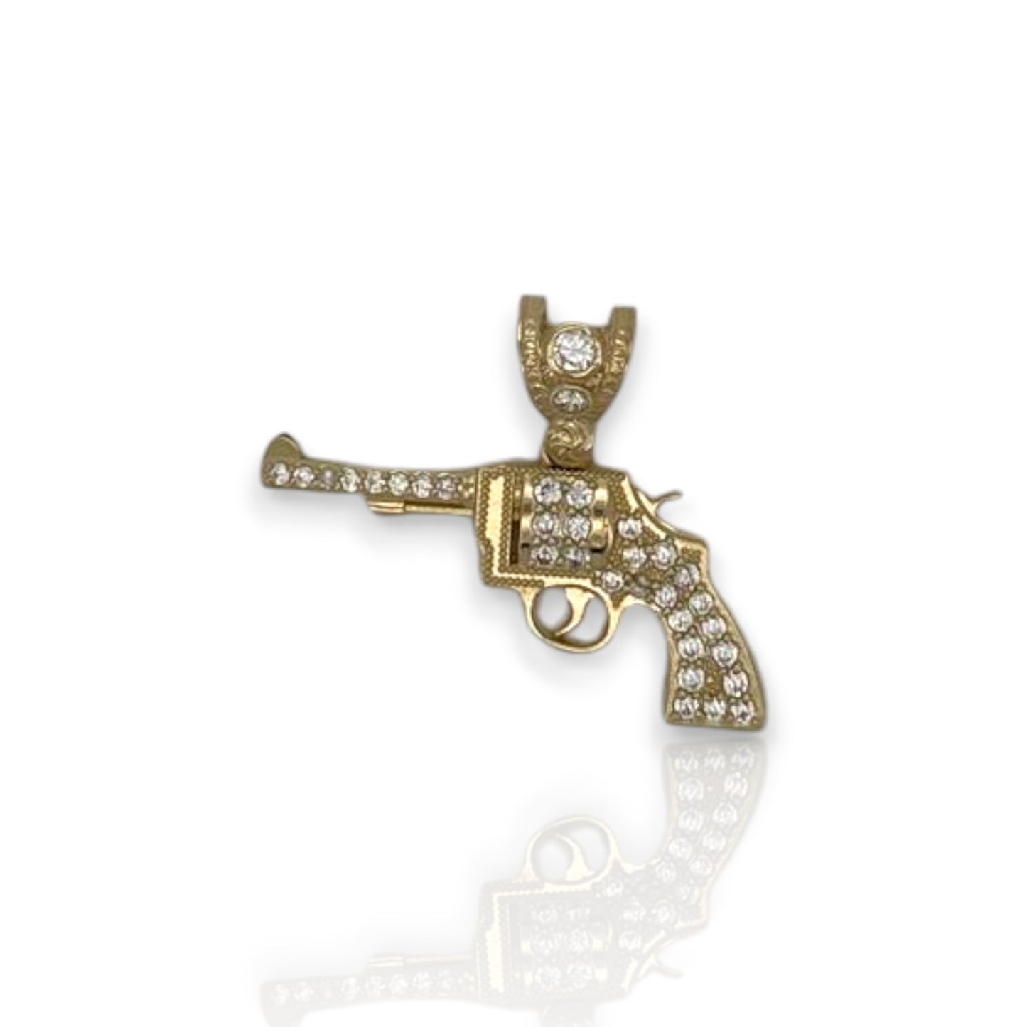 Gun "Pistol" Cz Pendant - 14K Yellow Gold