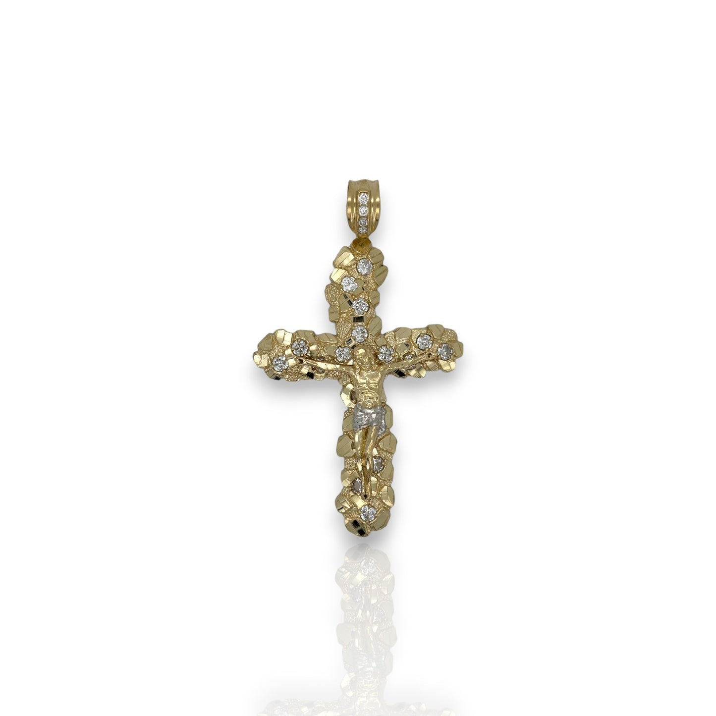 Cross Crucifix Cz Nugget Pendant - 10k Yellow Gold