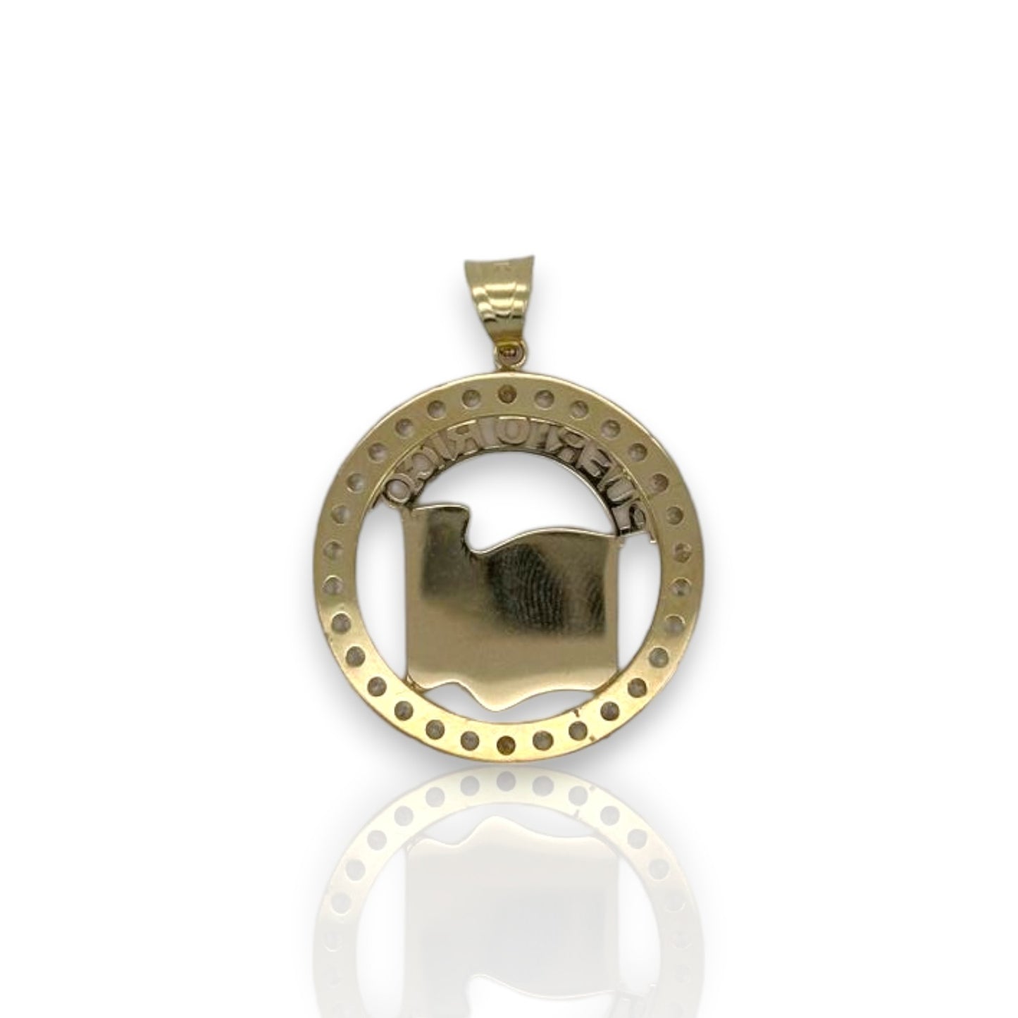 Puerto Rico Medallion Cz Pendant - 14K Yellow Gold