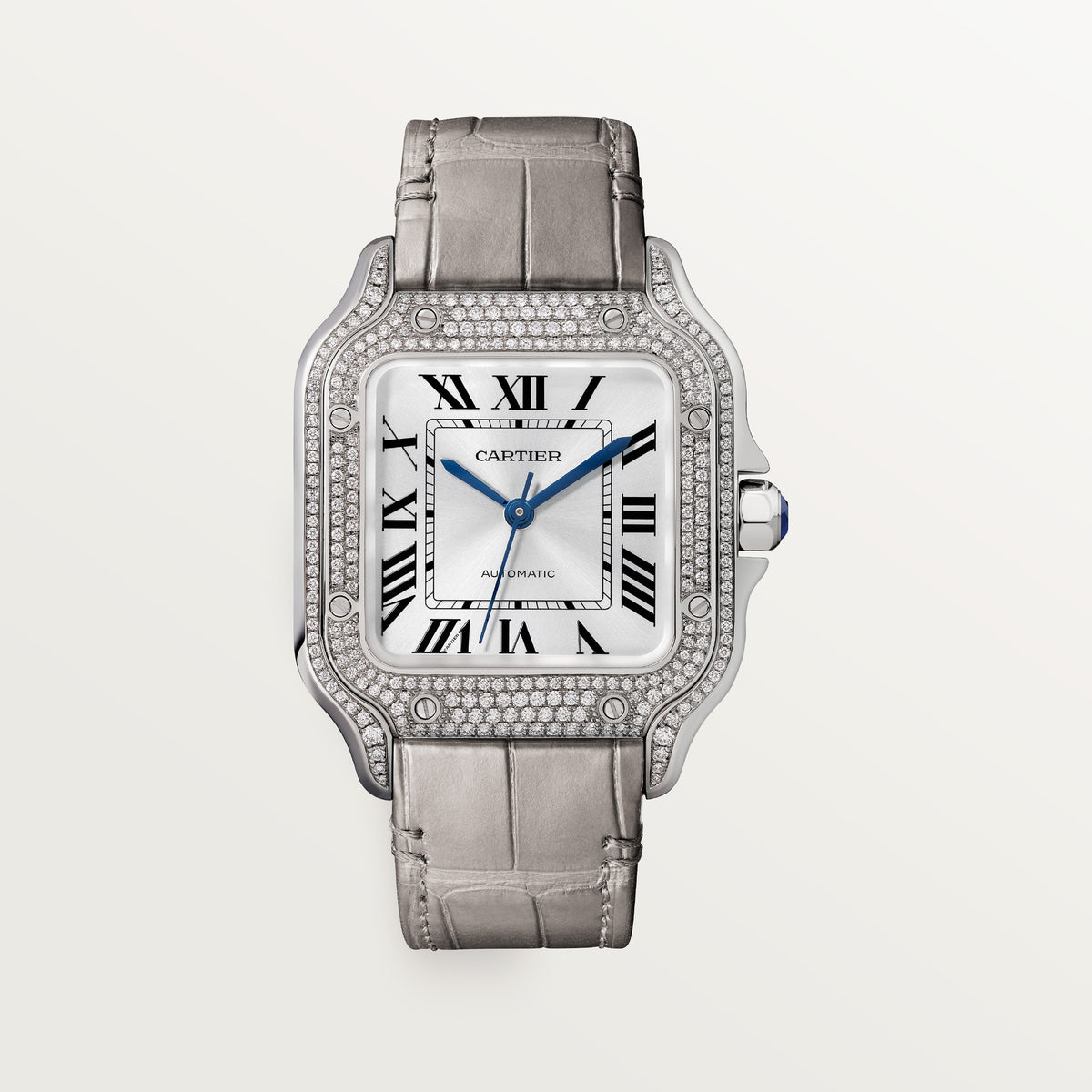 Cartier Santos de Cartier WJSA0014 - Medium model White gold (rhodiumized 18K white gold, Sunray-effect Dial, Two alligator straps