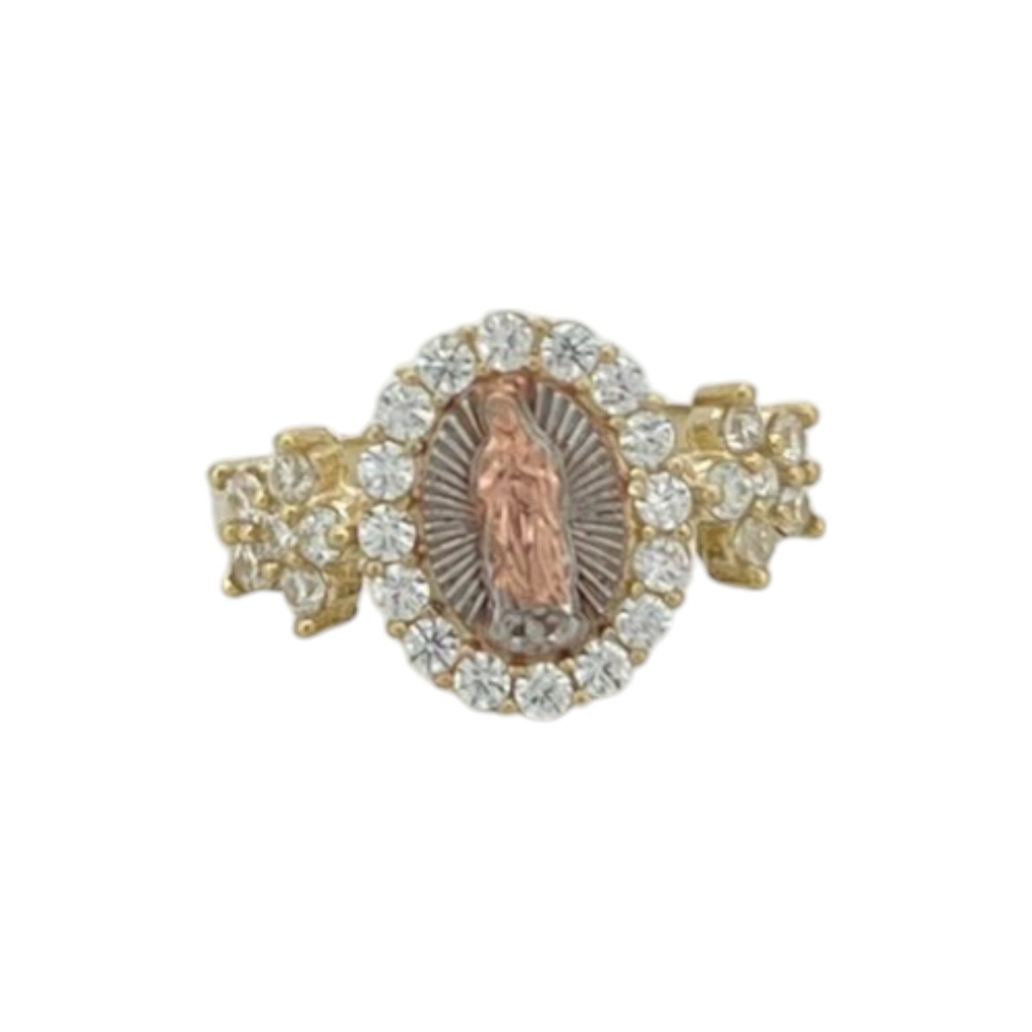 Anillo grande con circonita cúbica y cabeza de Jesús - Oro amarillo de 10 quilates