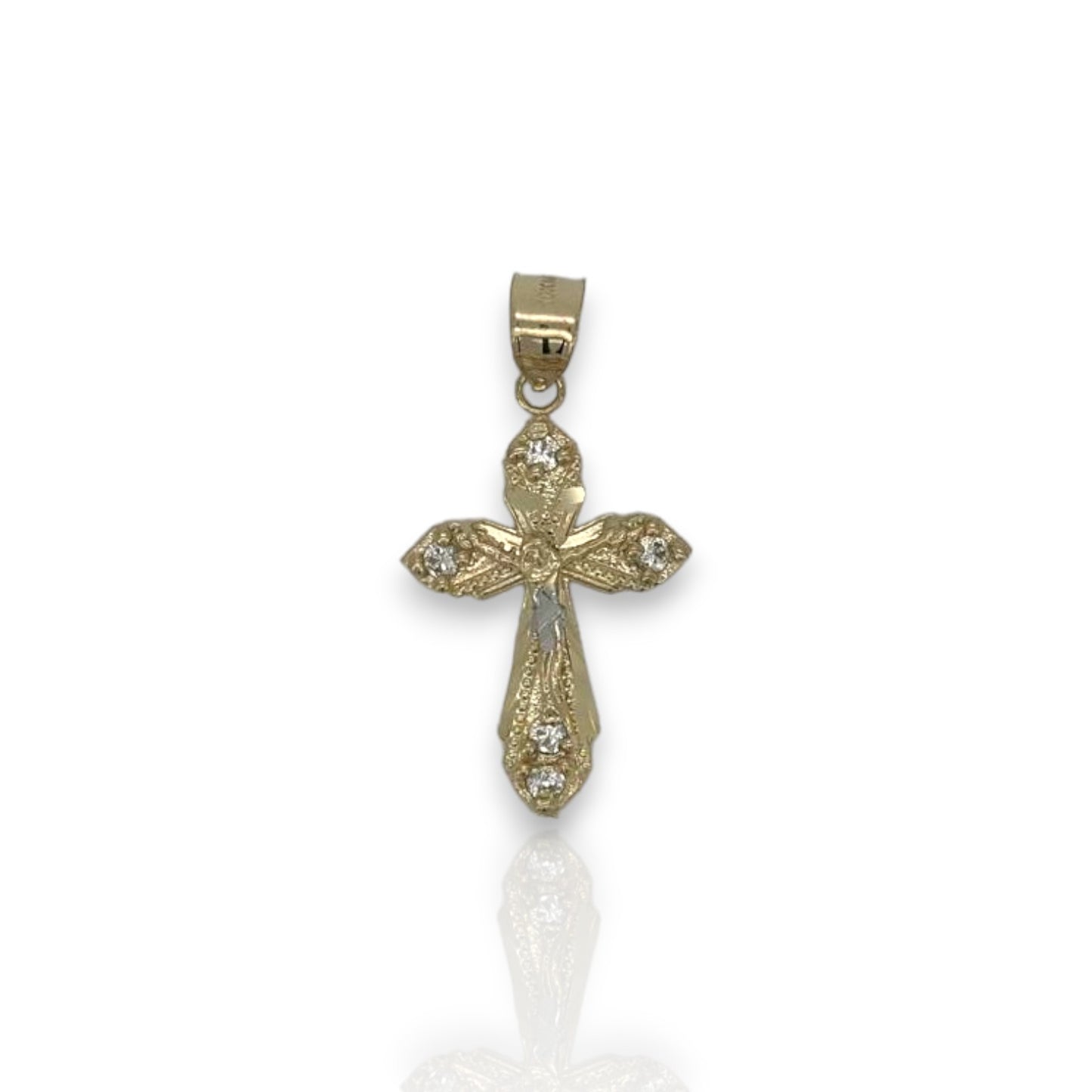Cross Crucifix Two Tone Cz Pendant - 10k Yellow Gold