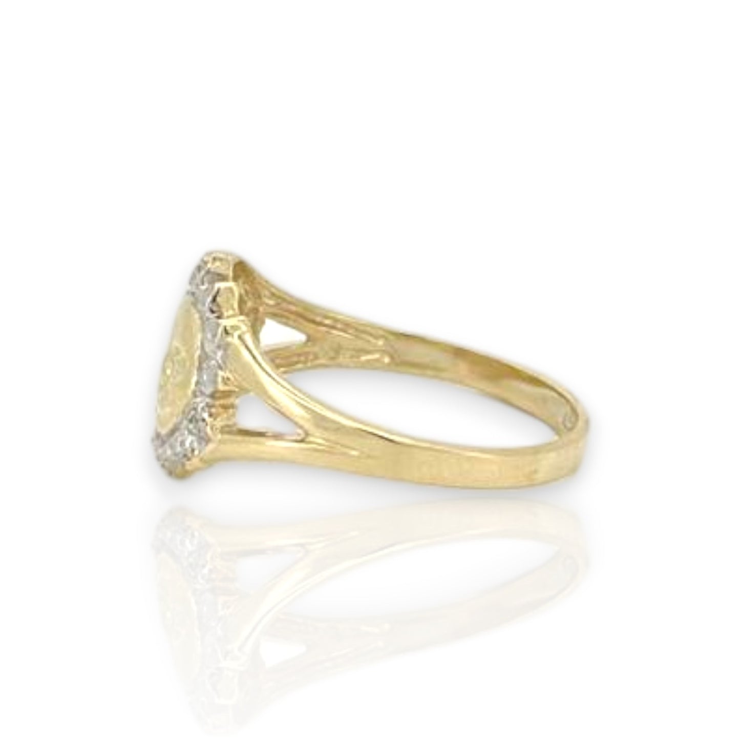 Diamond Cut Moon & Sun Face Ring Real - 10K Yellow Gold