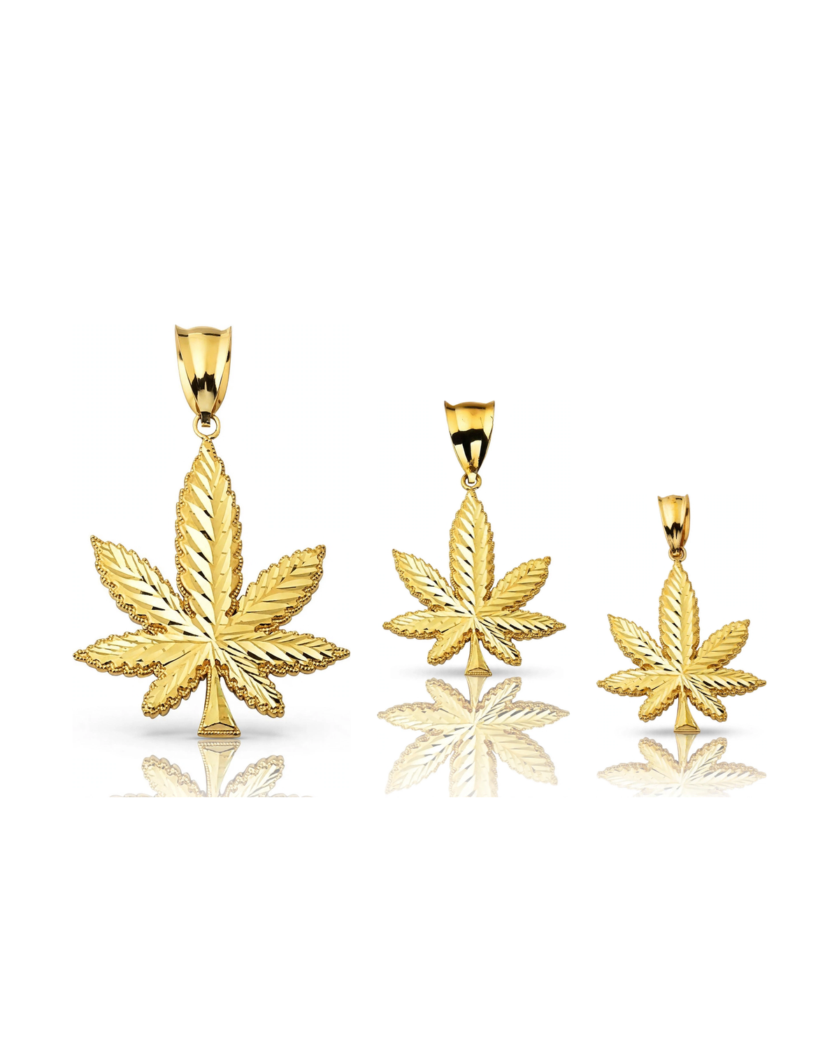 Cannabis Leaf Faceted Pendant - 10K Yellow Gold