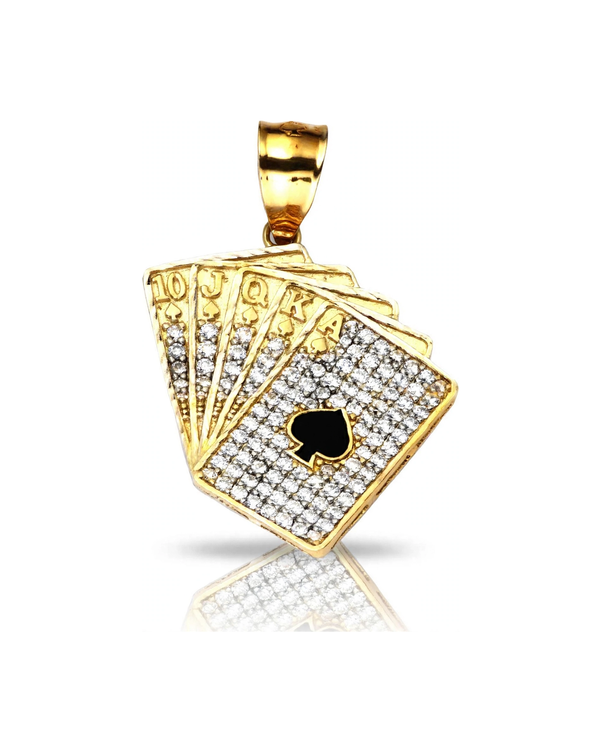 Playing Cards Pendant Fan with CZ and Spade - 10K Gold