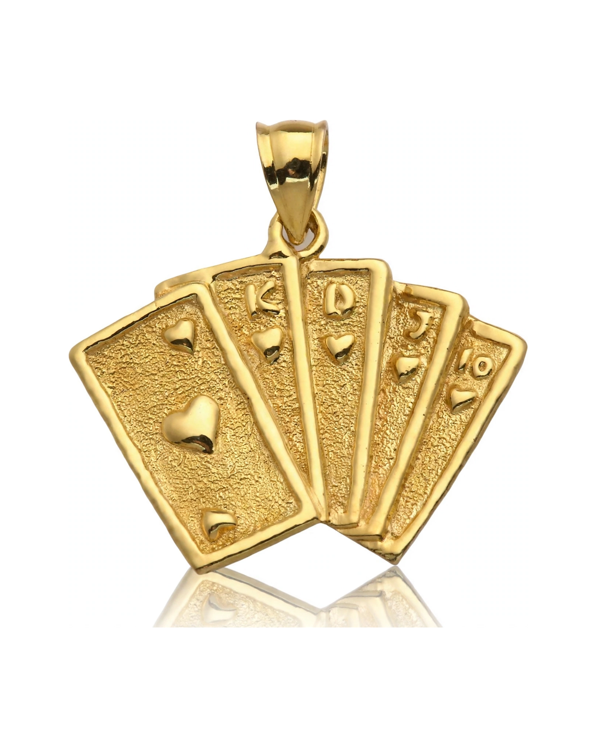 Playing Cards Pendant Royal Flush Fan of Hearts - 10K Yellow Gold