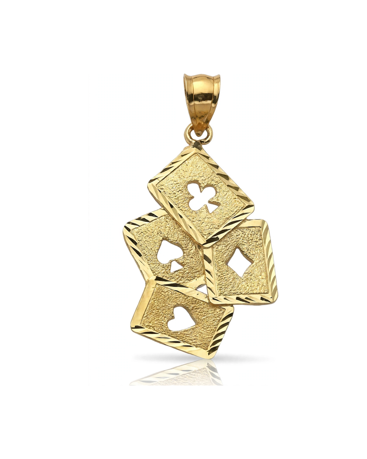 Playing Cards Pendant Stacked Aces with Suit Cutouts - 10K Yellow Gold