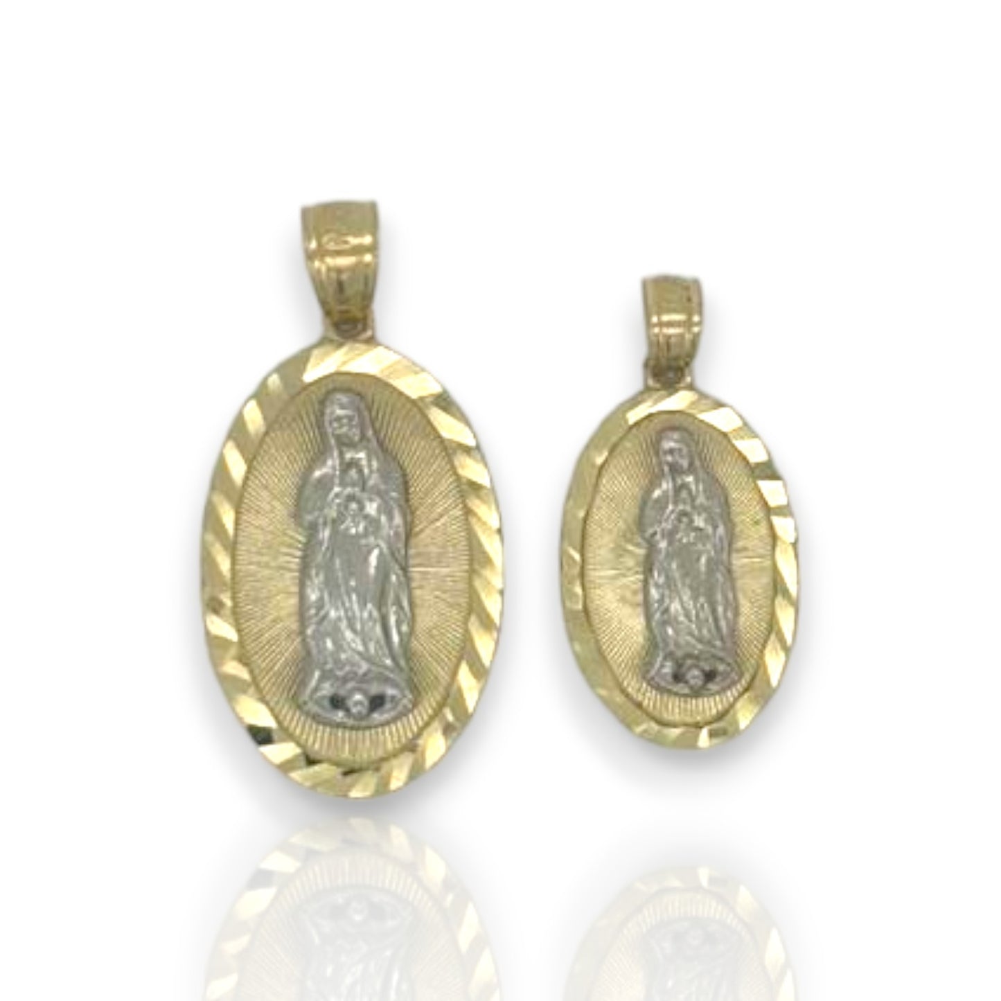 Virgin Mary Two Tone Pendant - 10K Yellow Gold
