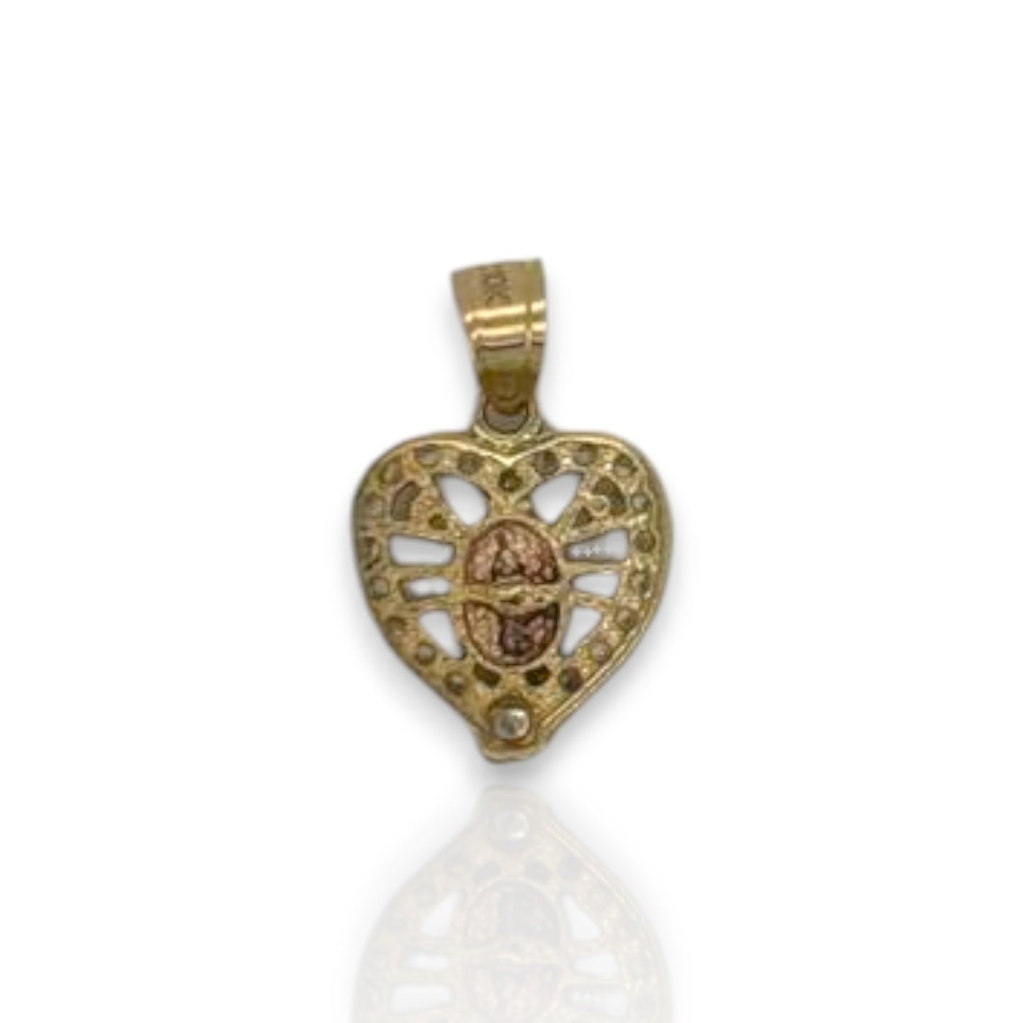 Virgin Guadalupe Heart Pendant - 10K Yellow Gold